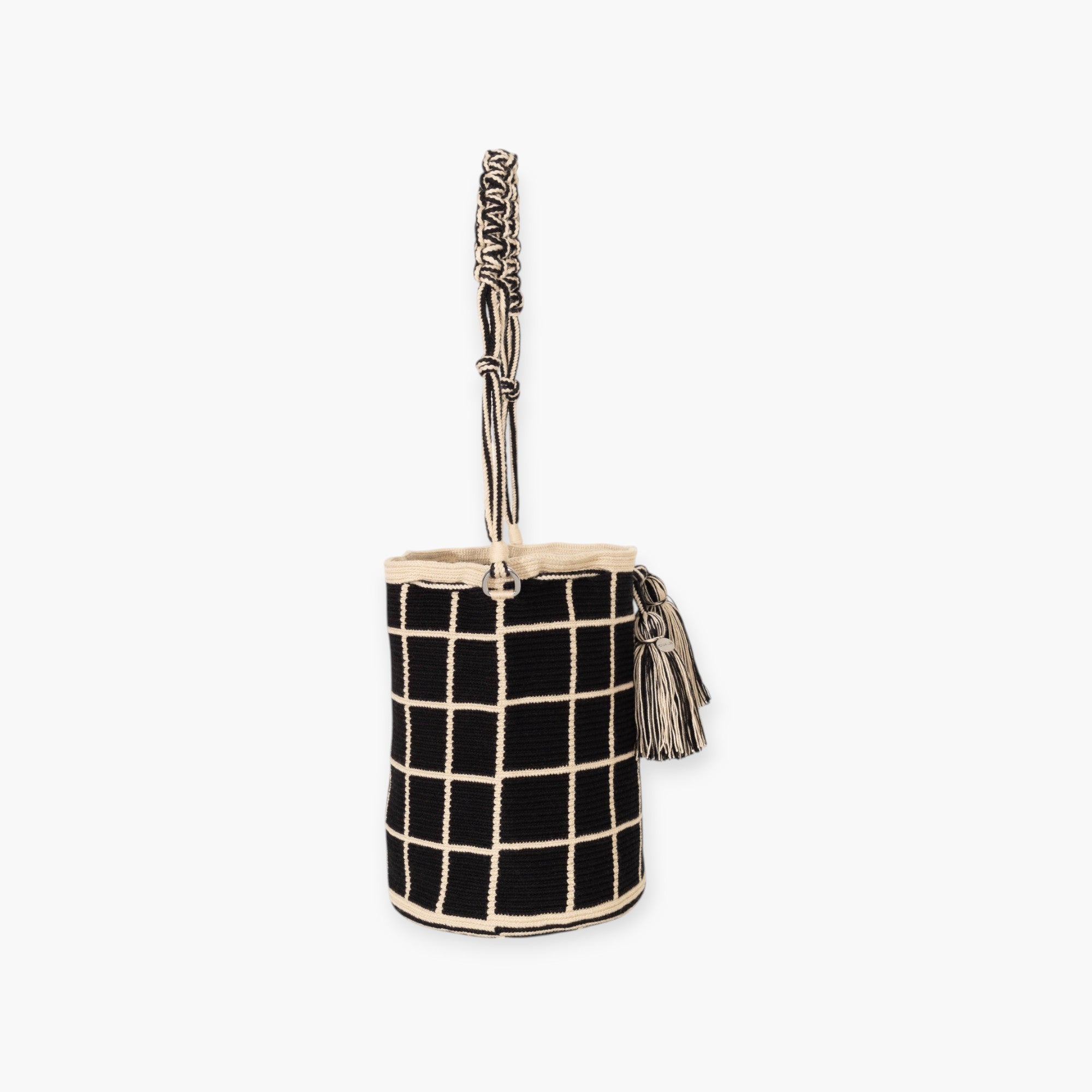 Check round shoulder bag | Black