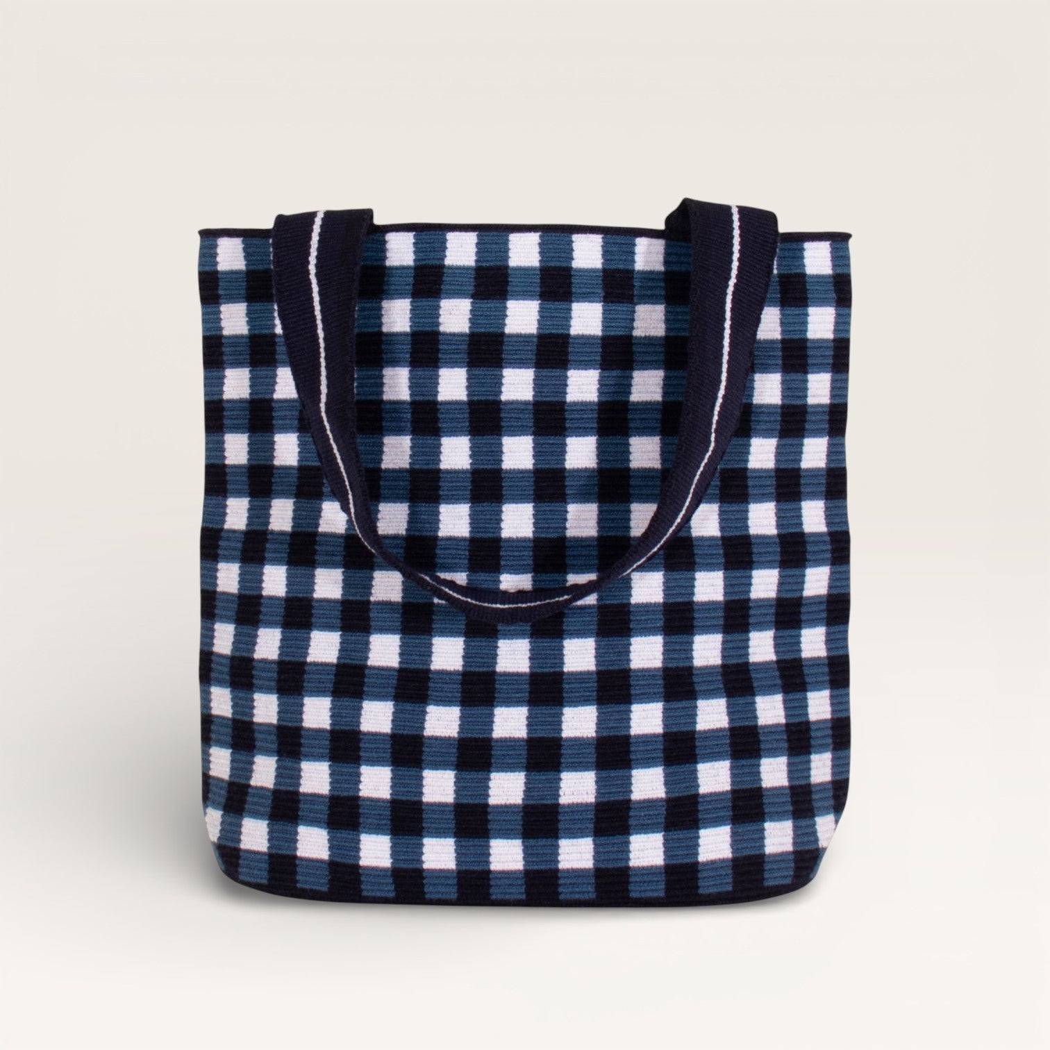 Gingham oval tote | Navy