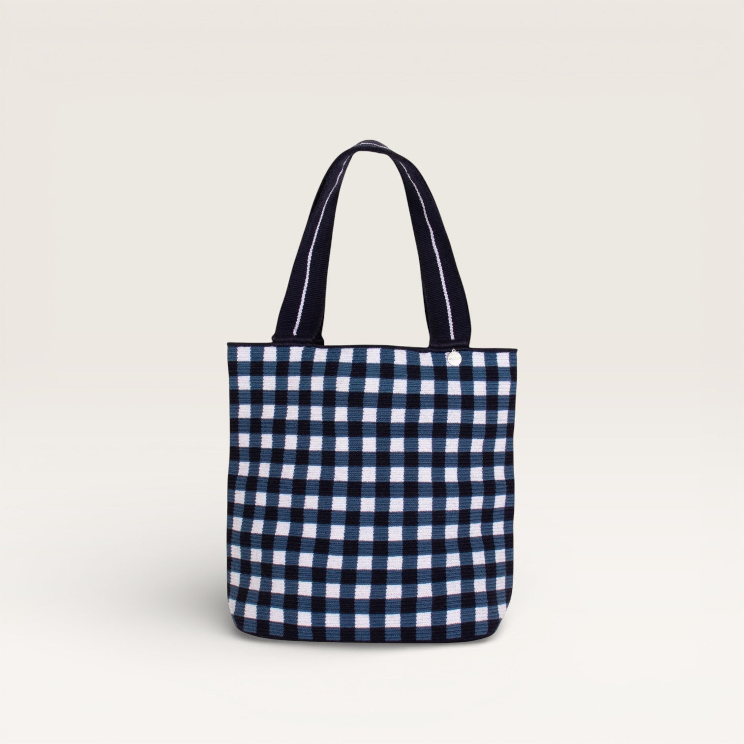 Gingham oval tote | Navy