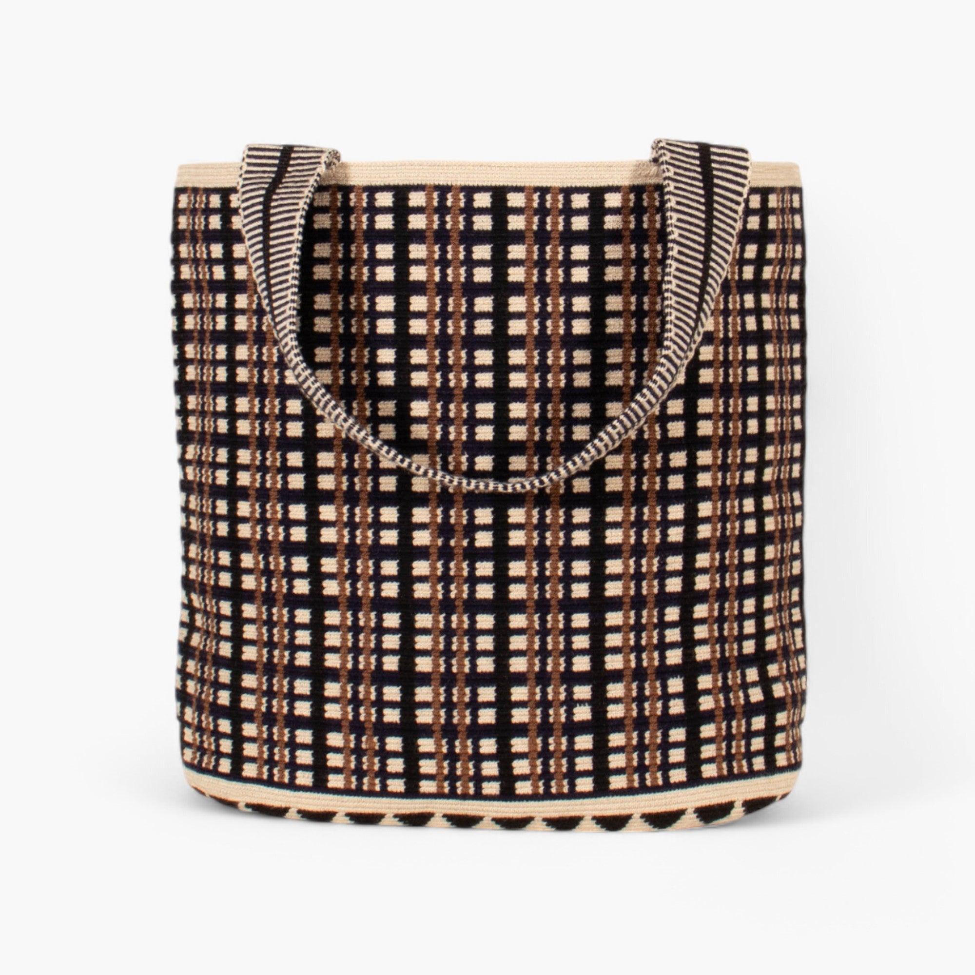 Check oval tote | Navy