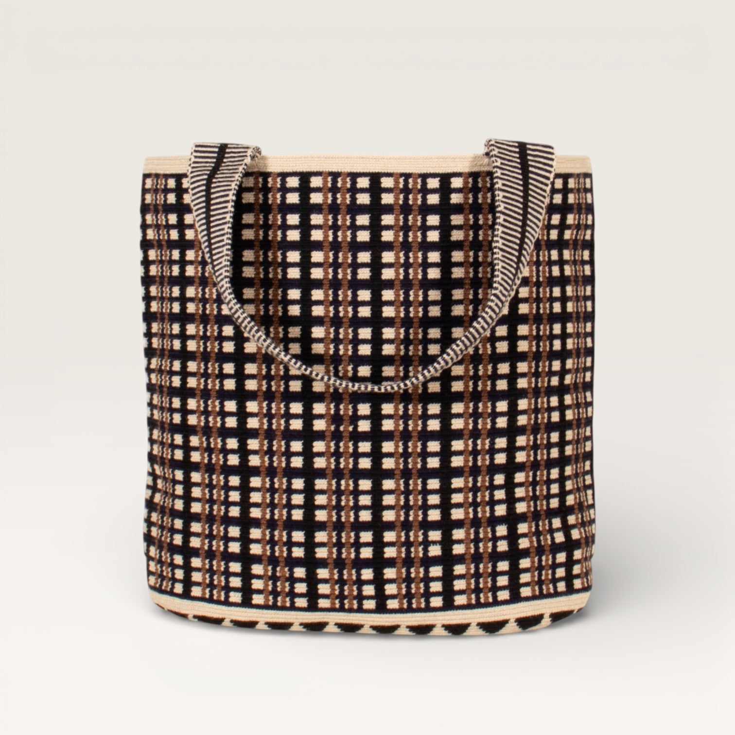 Check oval tote | Navy