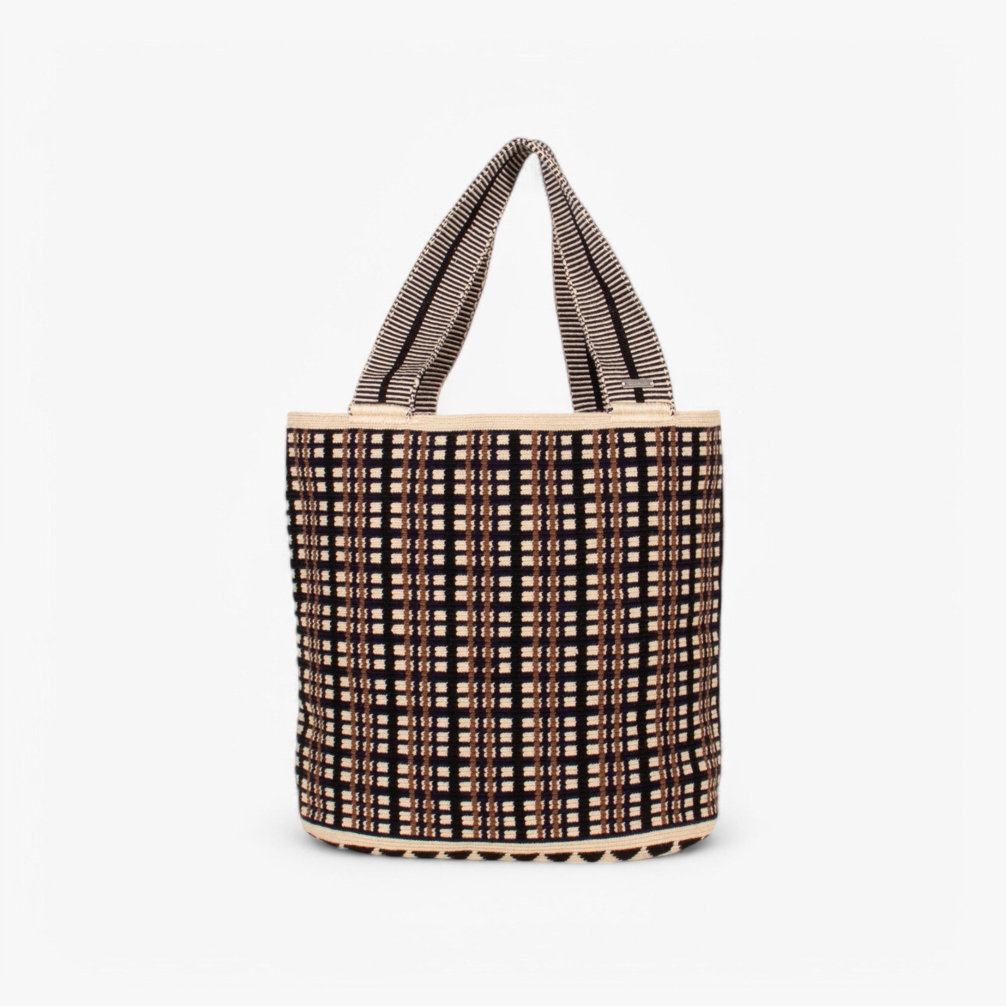 Check oval tote | Navy