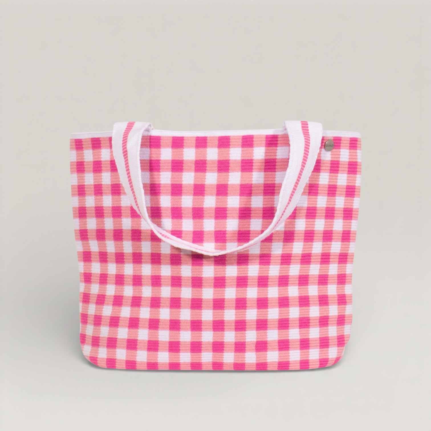 Gingham oval tote | Bubblegum