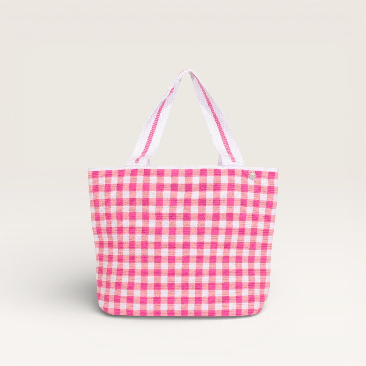 Gingham oval tote | Bubblegum