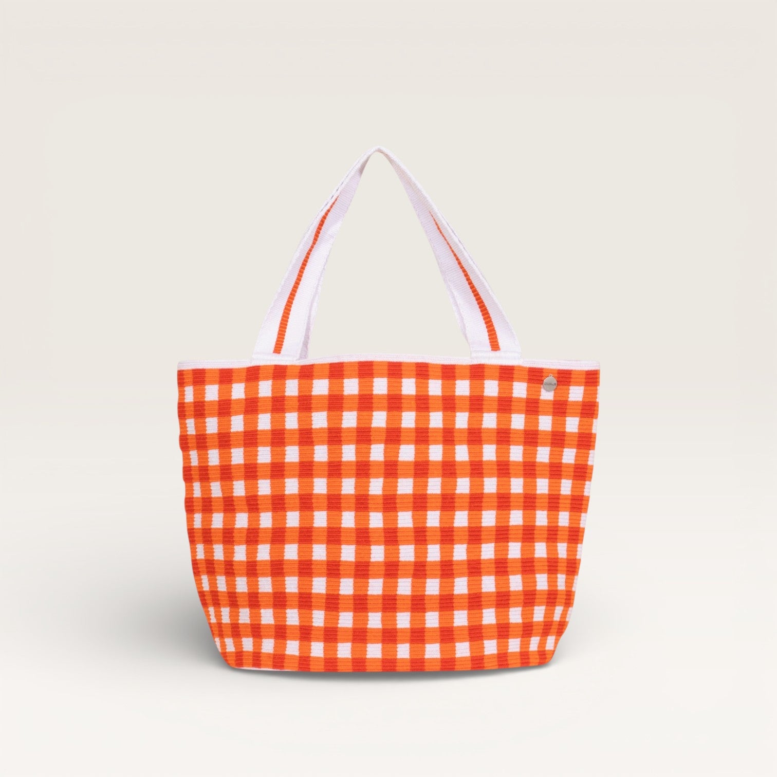Gingham oval tote | Tangerine