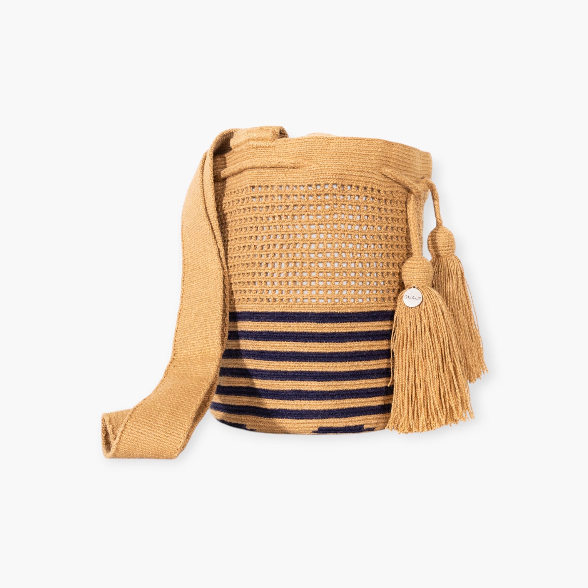Striped net crossbody M | Almond