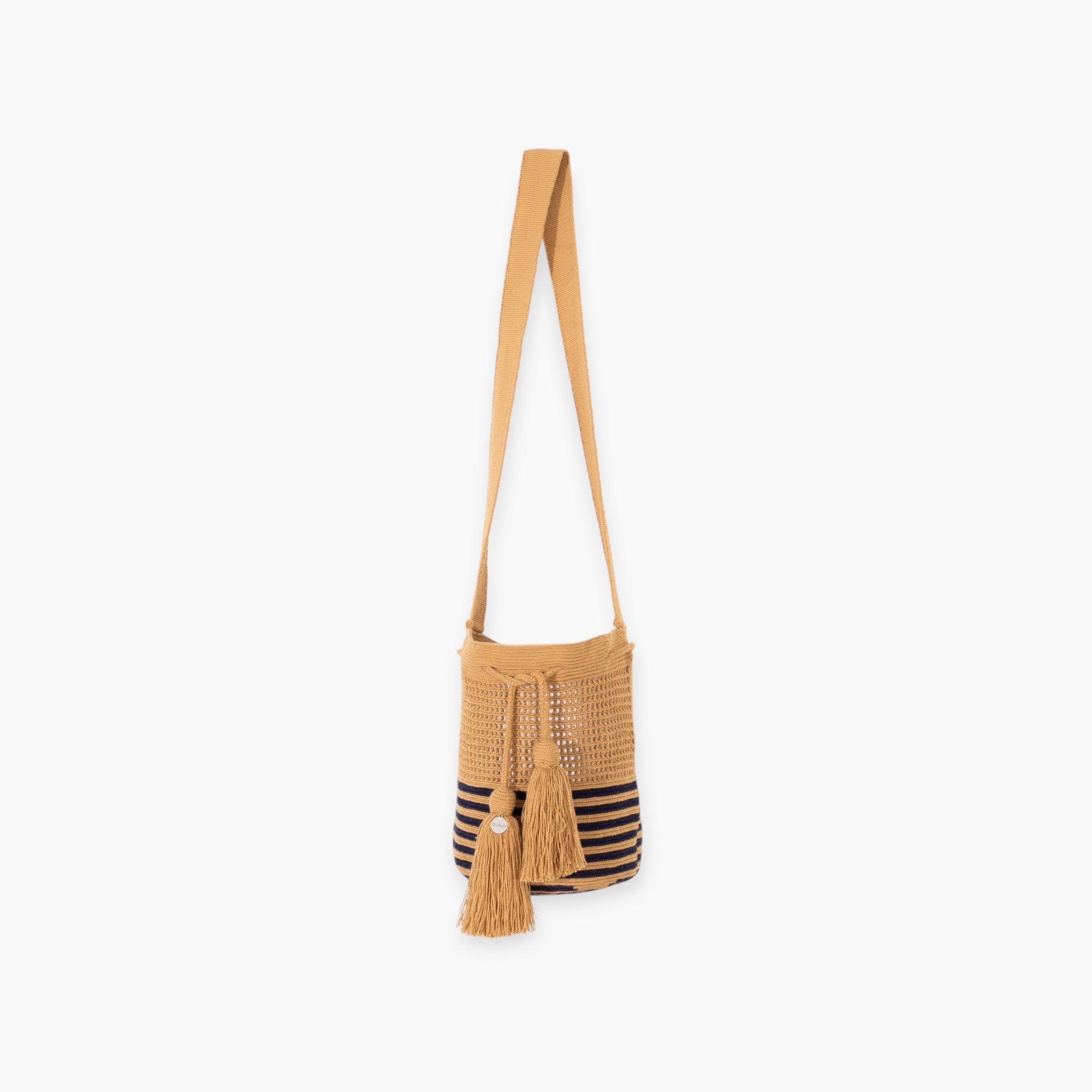 Striped net crossbody M | Almond