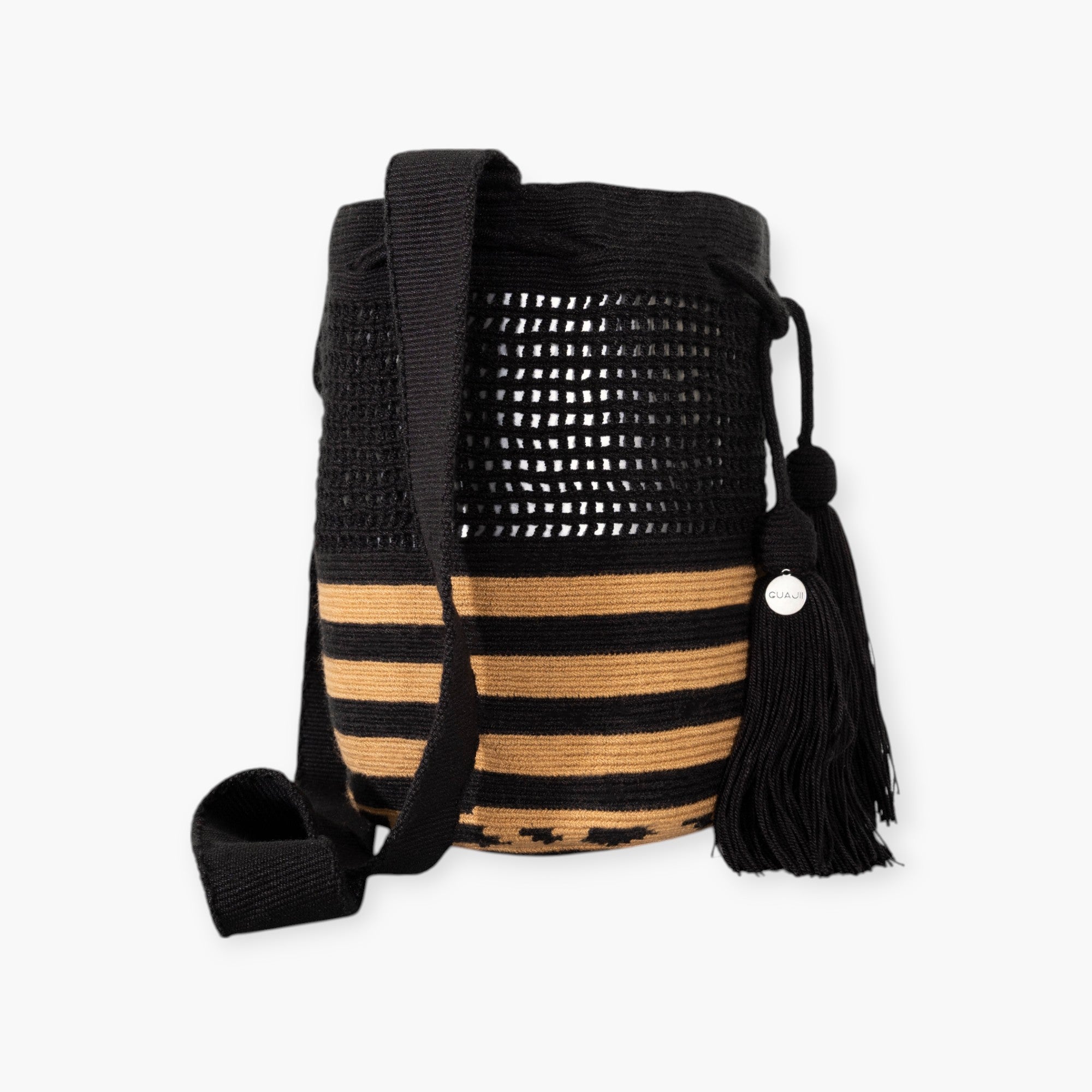 Striped net crossbody M | Black
