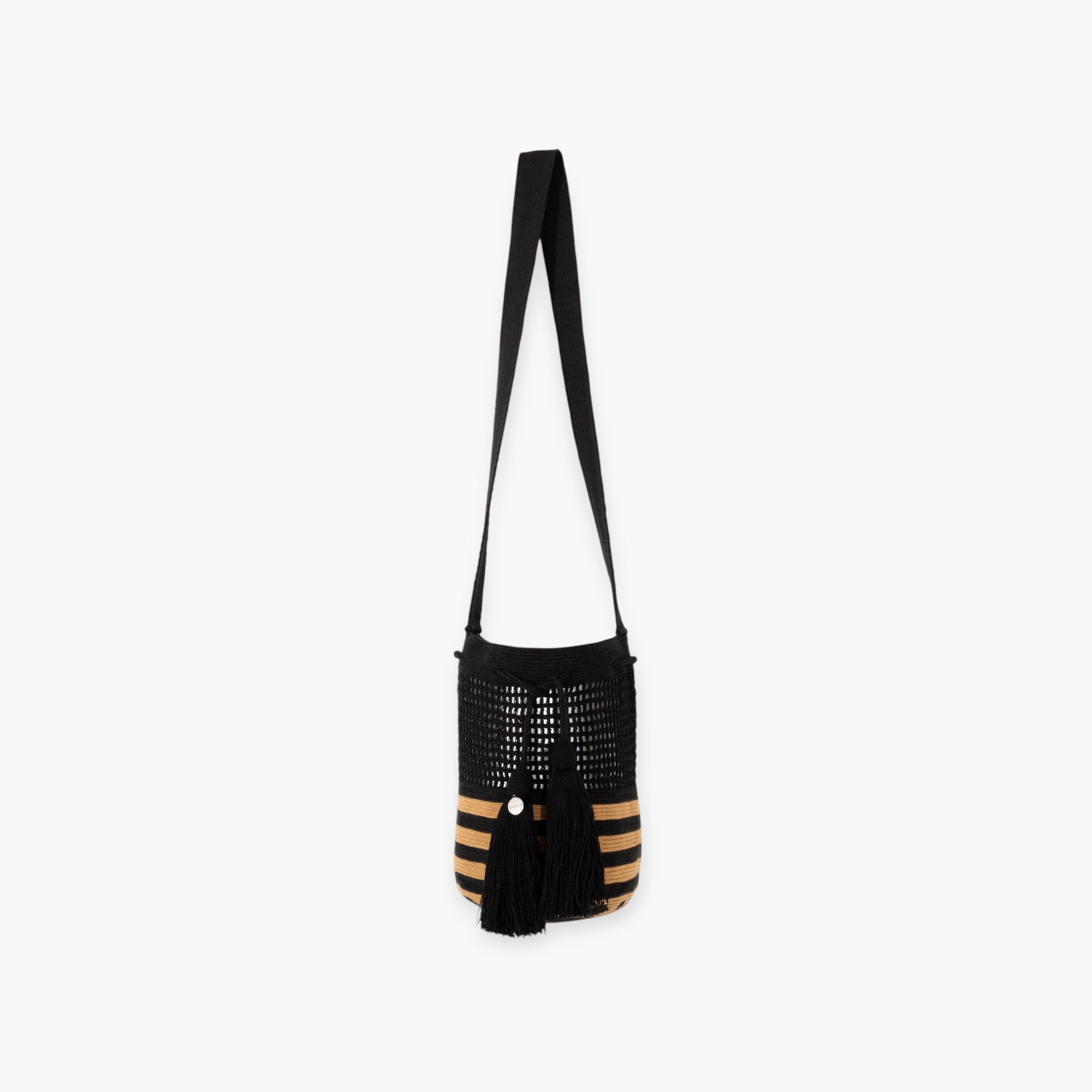 Striped net crossbody M | Black