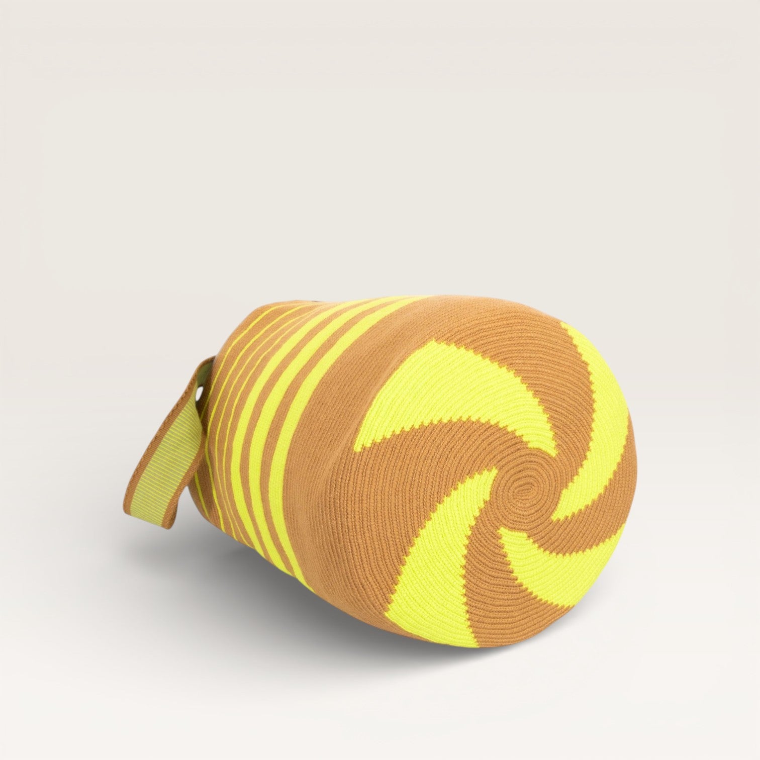 Striped round tote L | Chartreuse