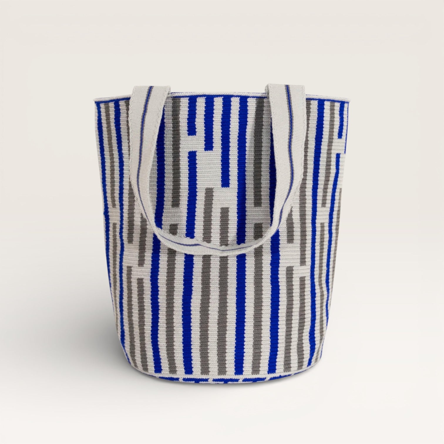 Striped round tote L | Cobalt