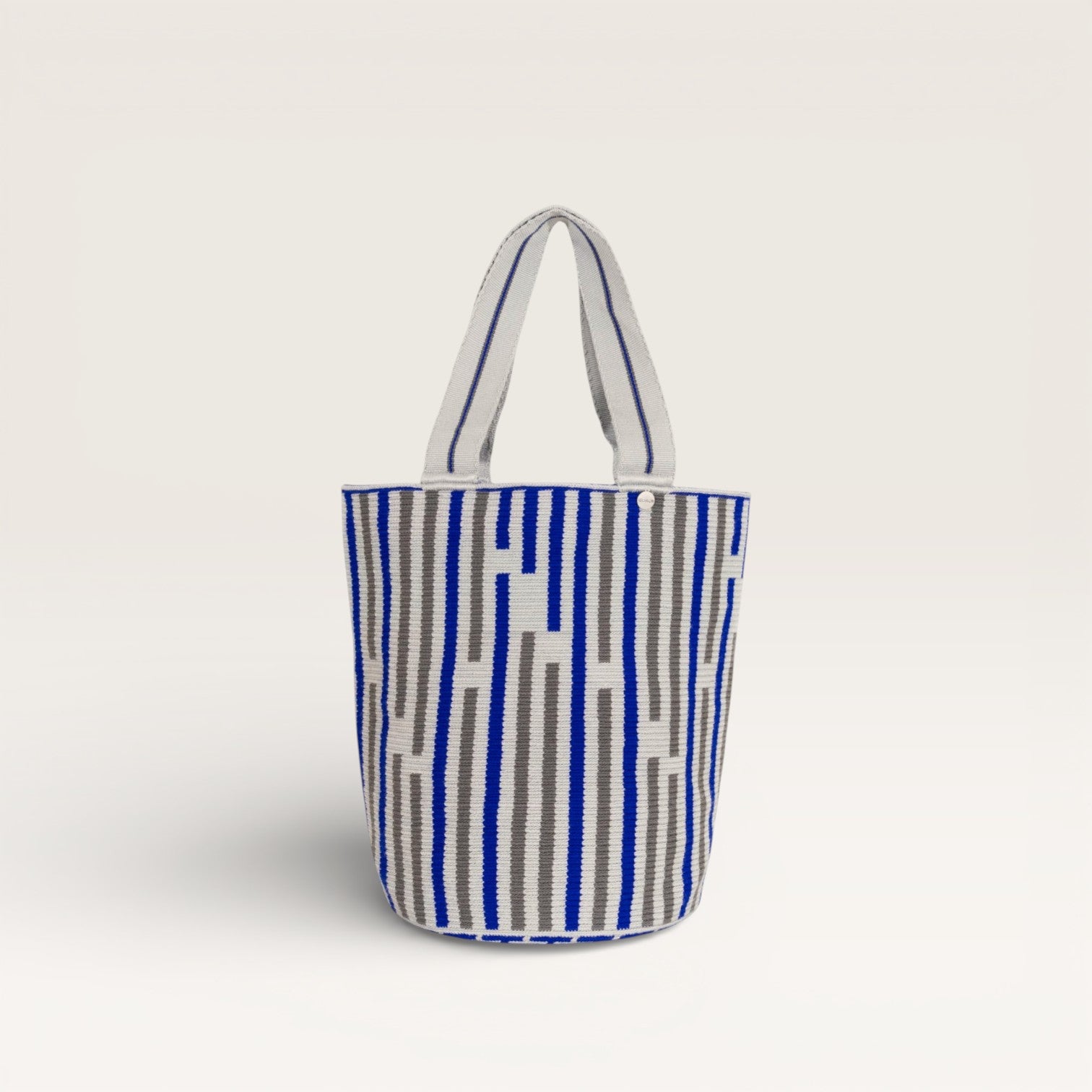Striped round tote L | Cobalt