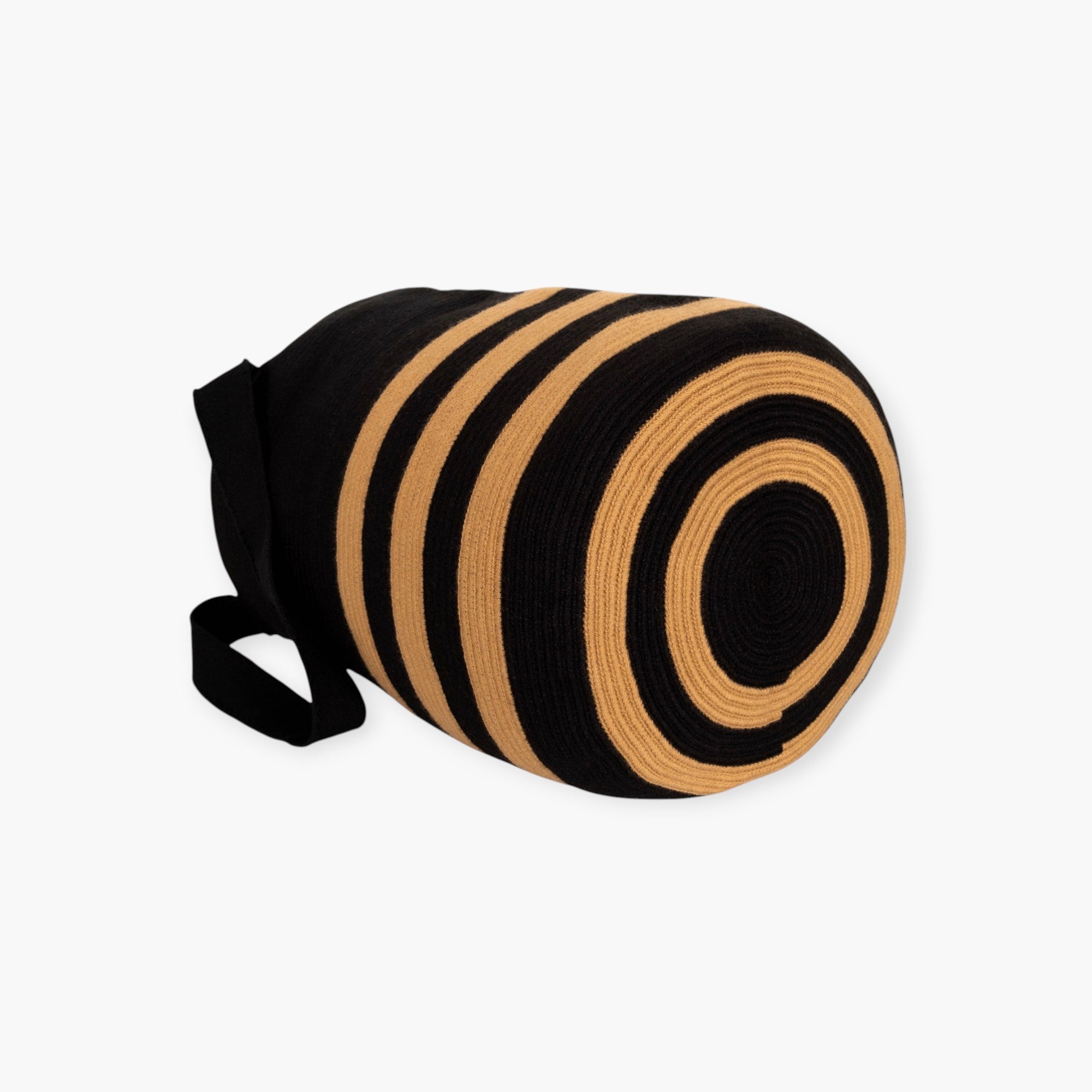 Striped round tote L | Black