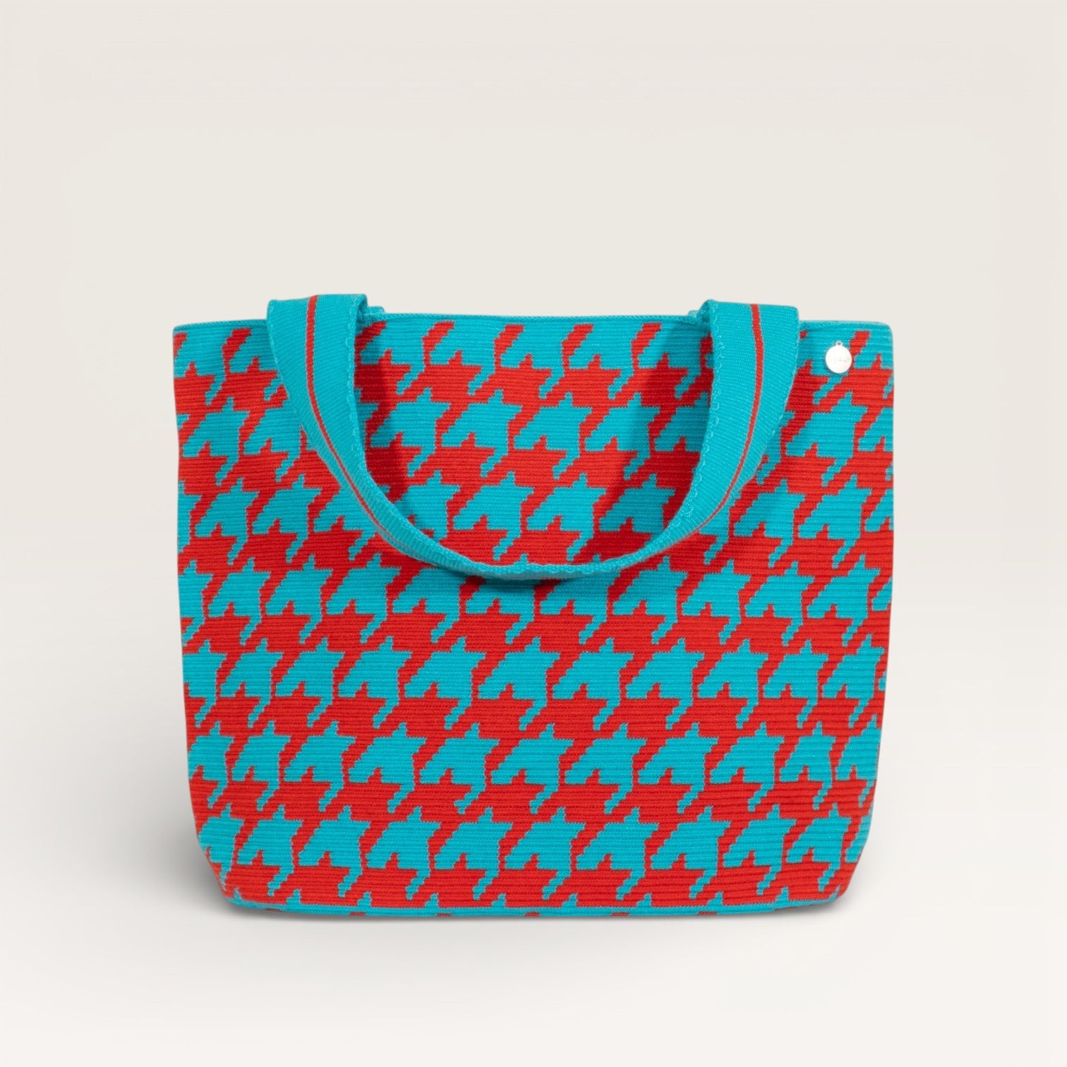 Houndstooth oval tote | Sky blue