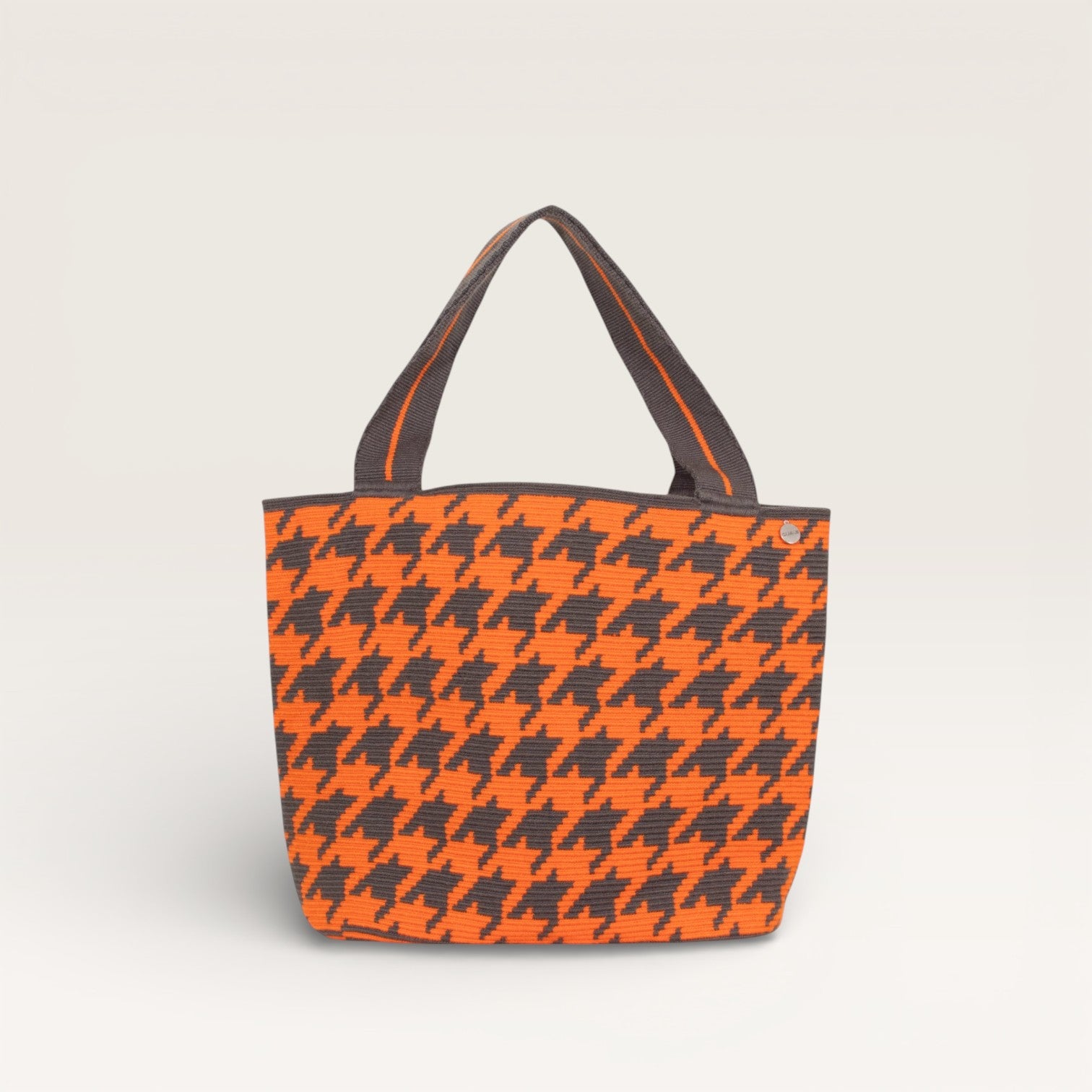 Houndstooth oval tote | Tangerine