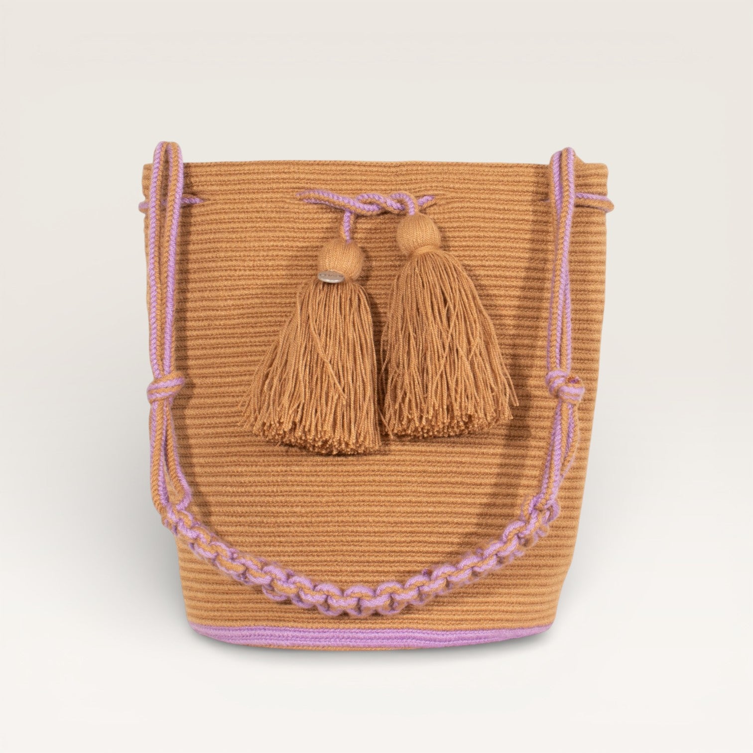 Solid round shoulder bag | Caramel