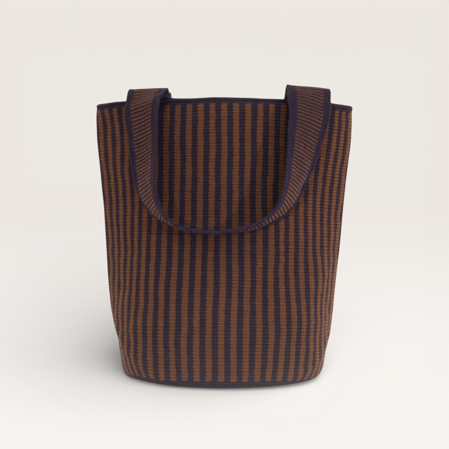 Striped round tote L | Mocha