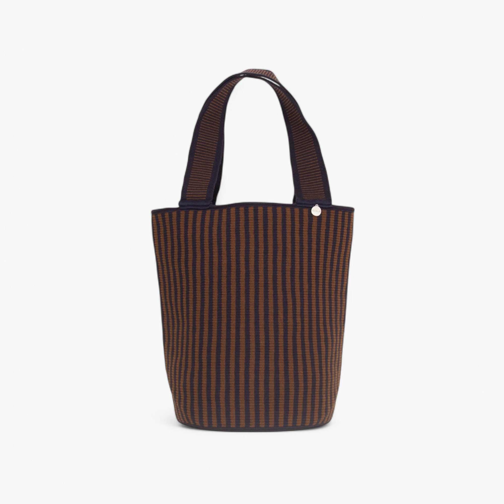 Striped round tote L | Mocha