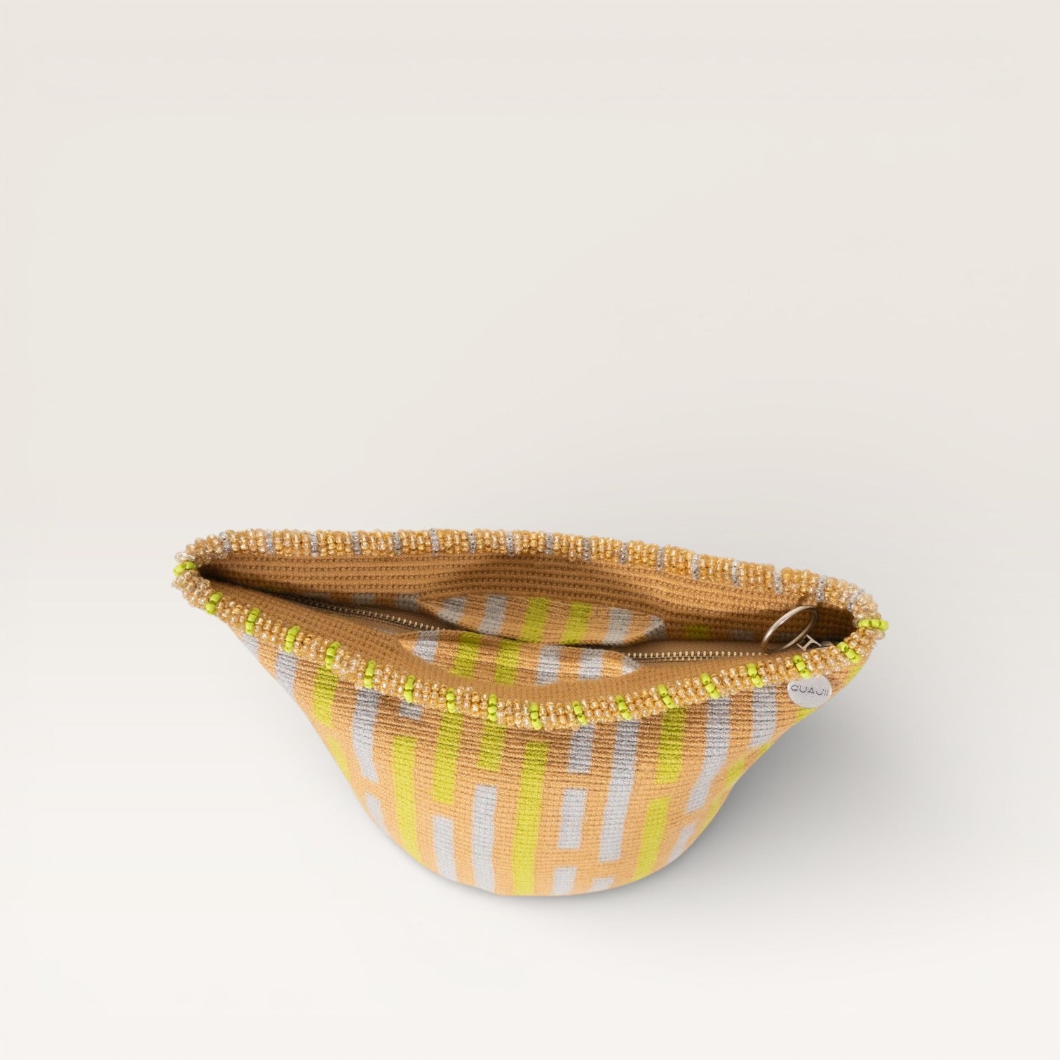 Striped top-handle bag | Caramel