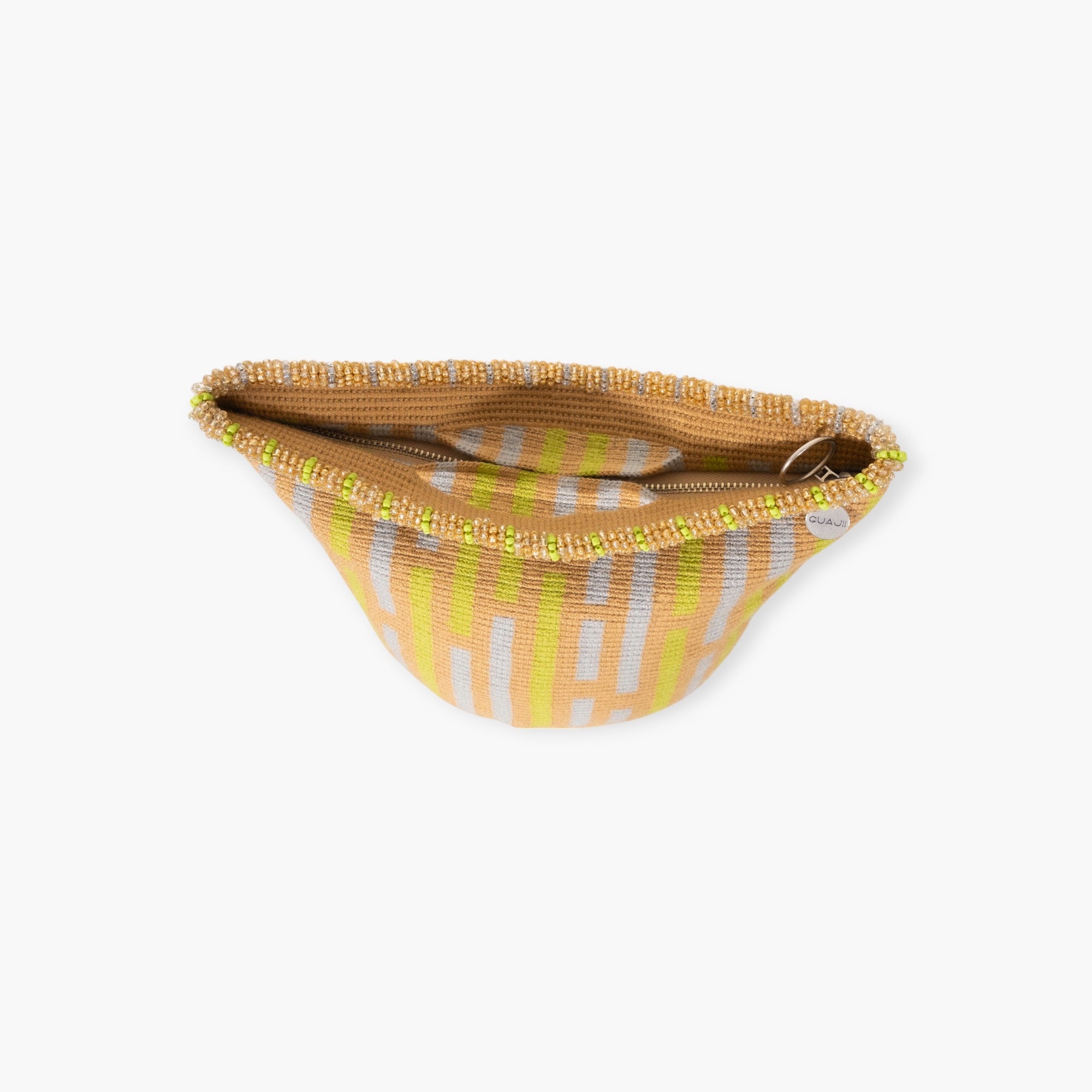 Striped top-handle bag | Caramel