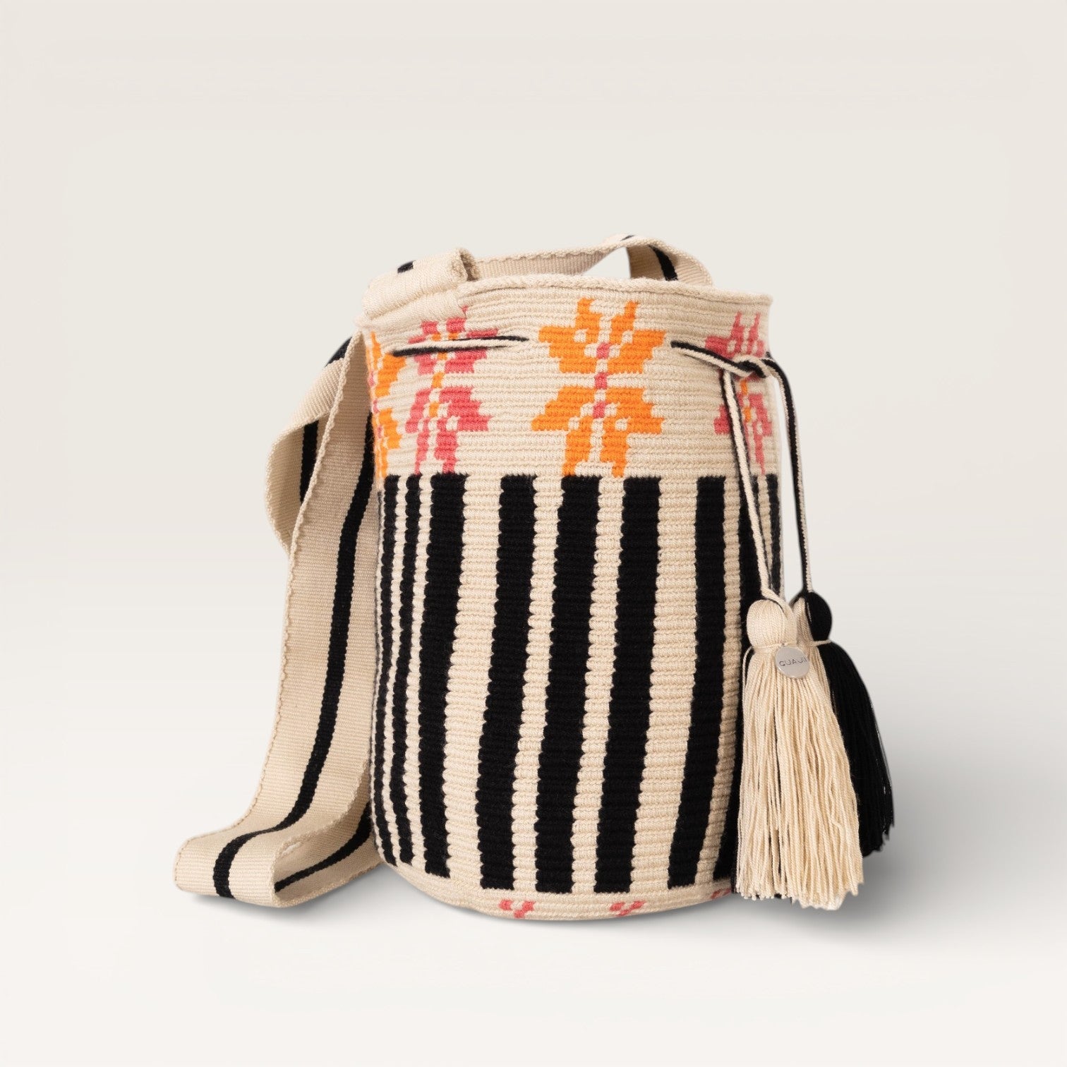 Striped crossbody bag L | Black