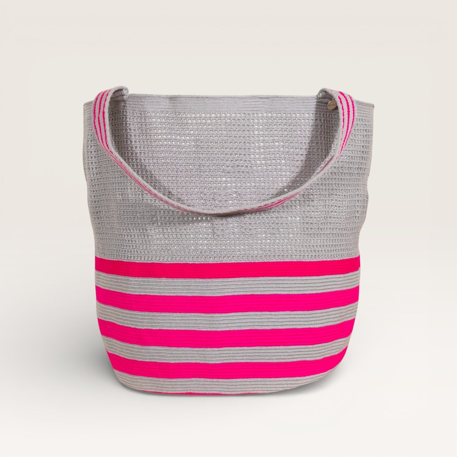 Striped net round tote bag | Magenta