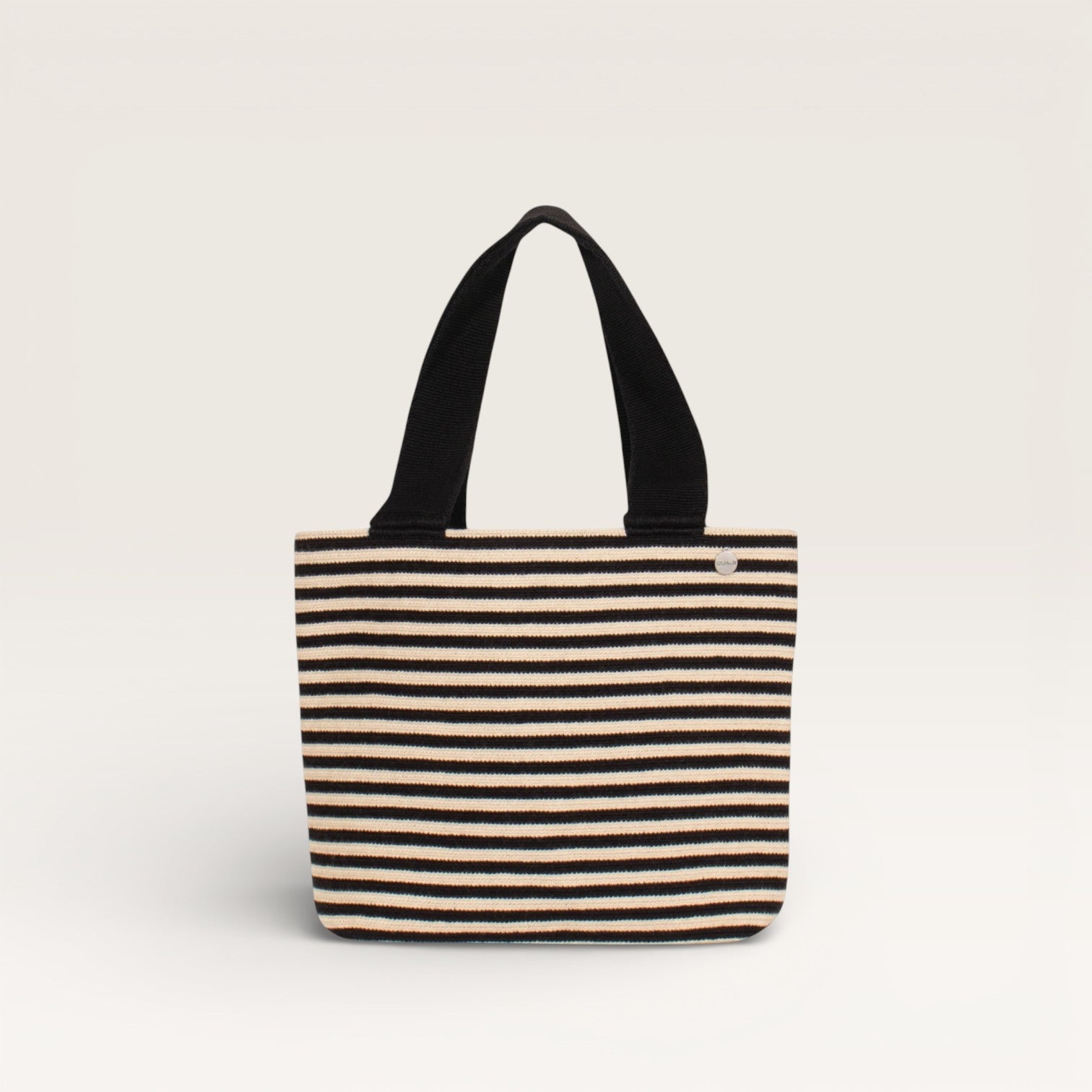 Striped oval tote | Black