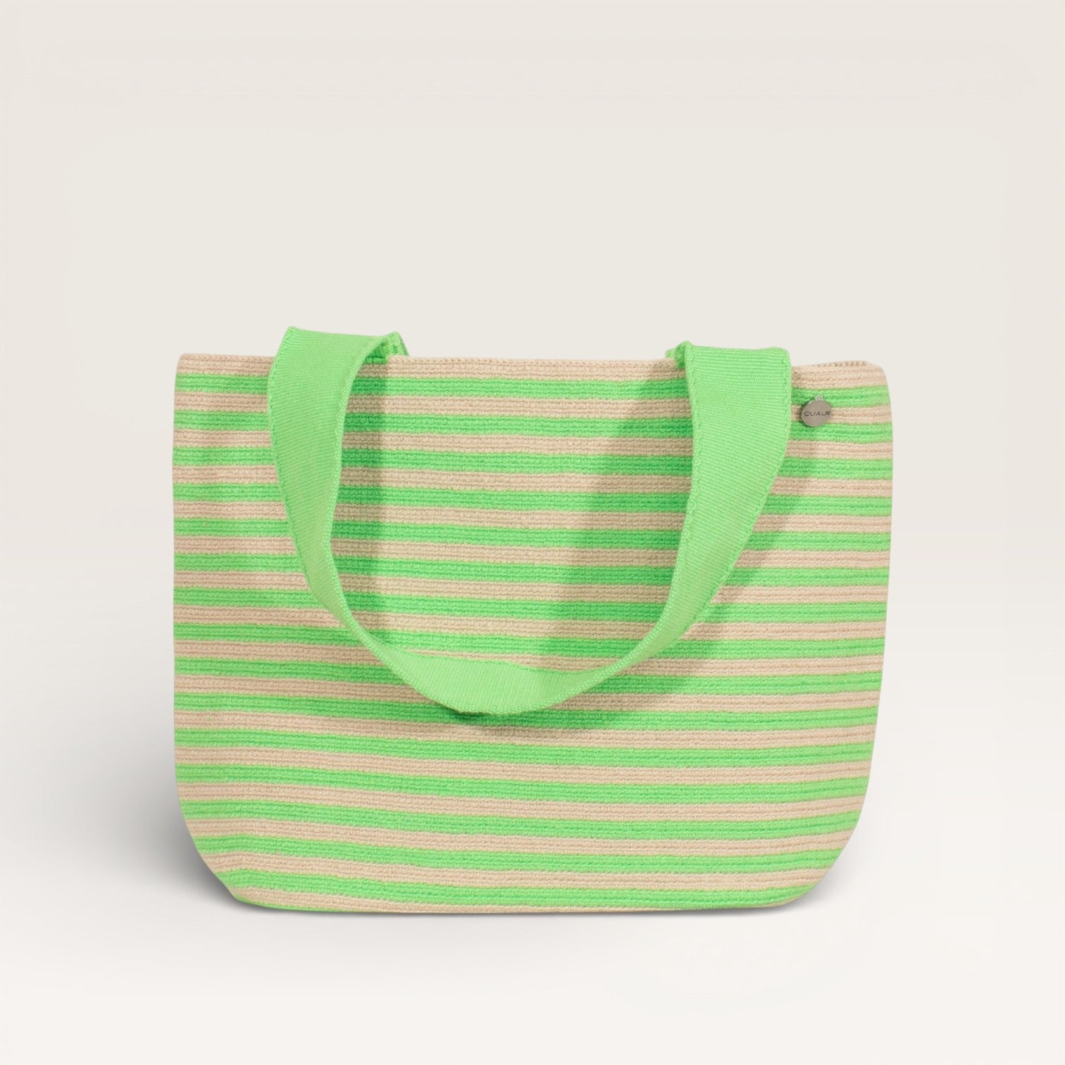 Striped oval tote | Neon green