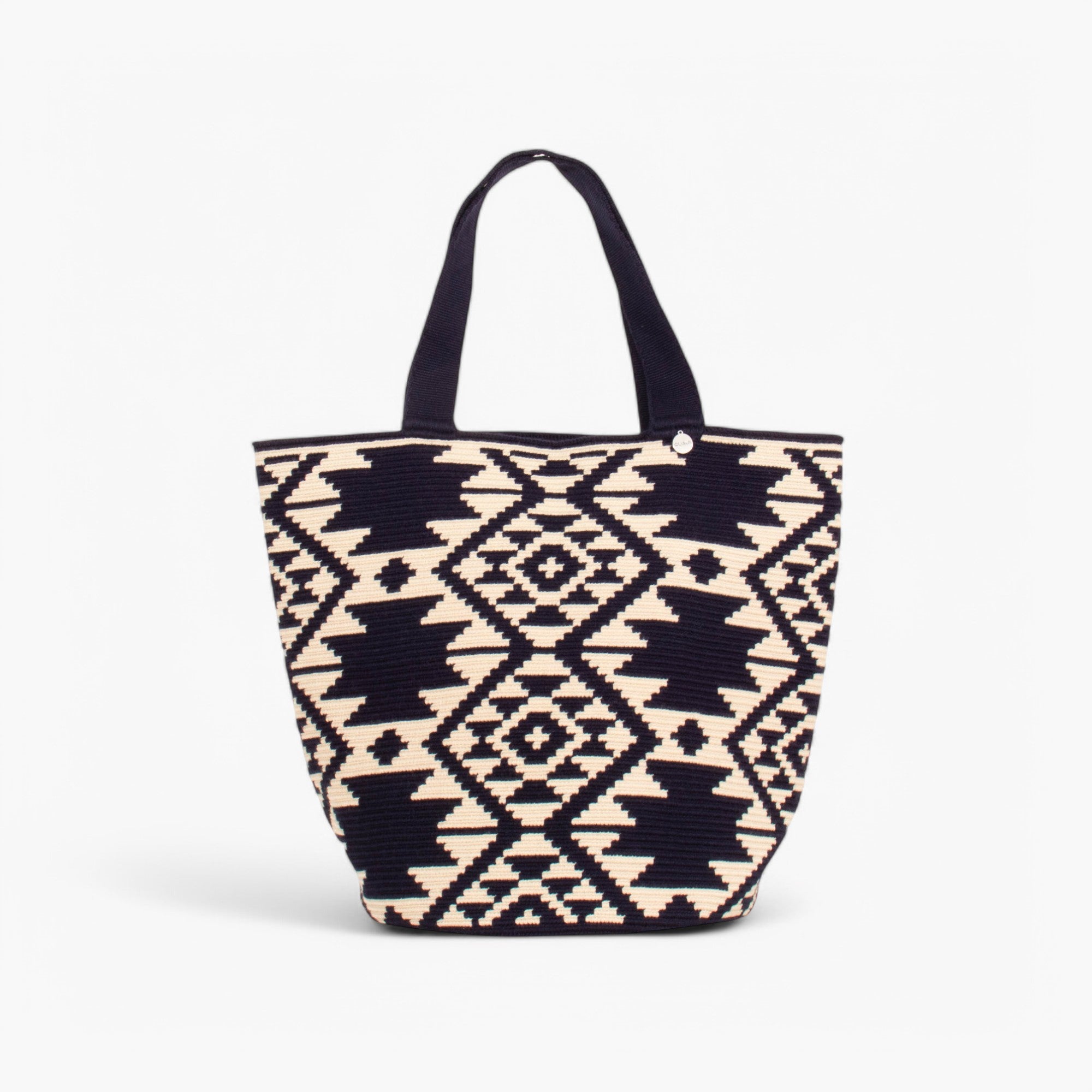 Geometric round tote bag L | Navy