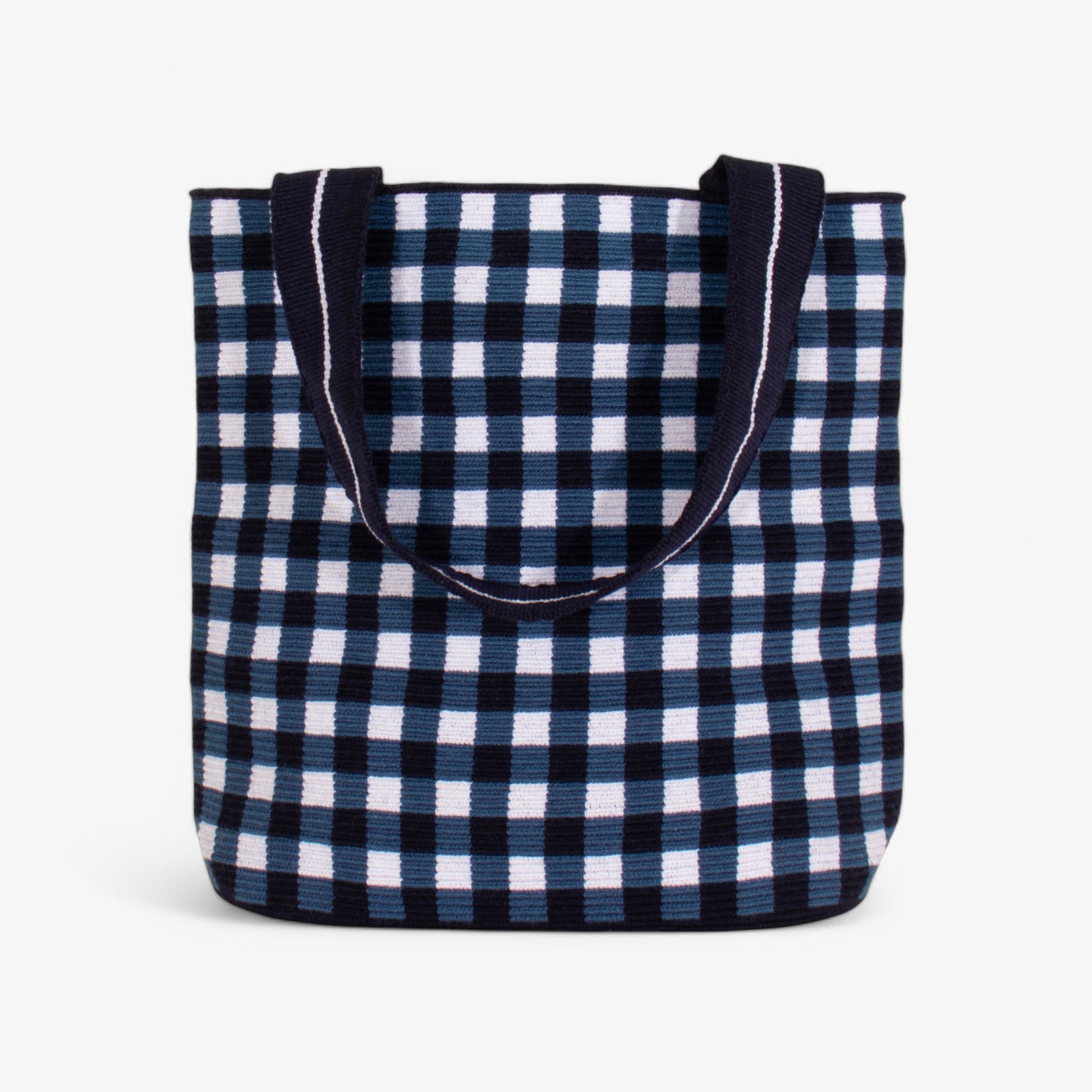 Bolso de mano ovalado de cuadros vichy | Azul marino