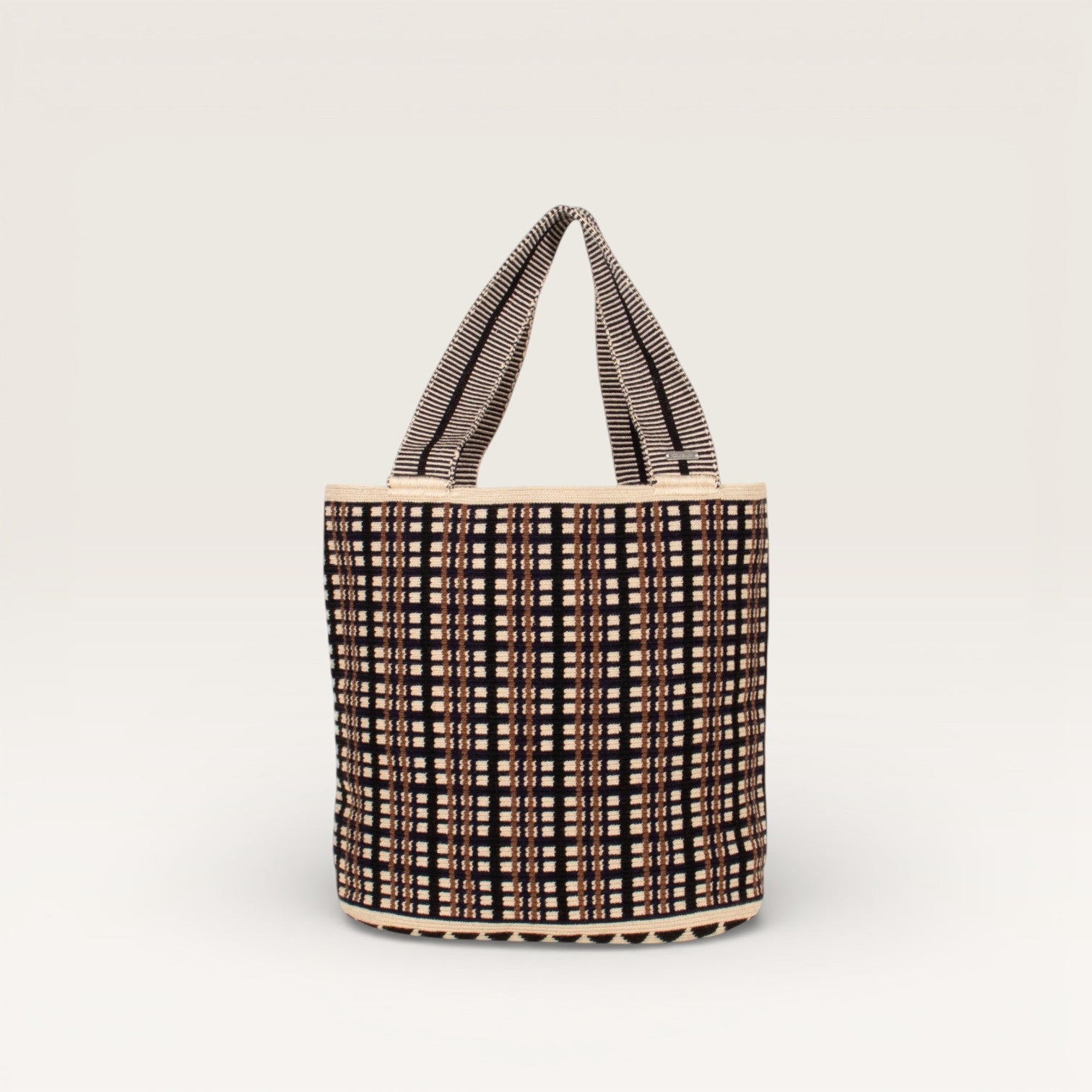 Check oval tote | Navy