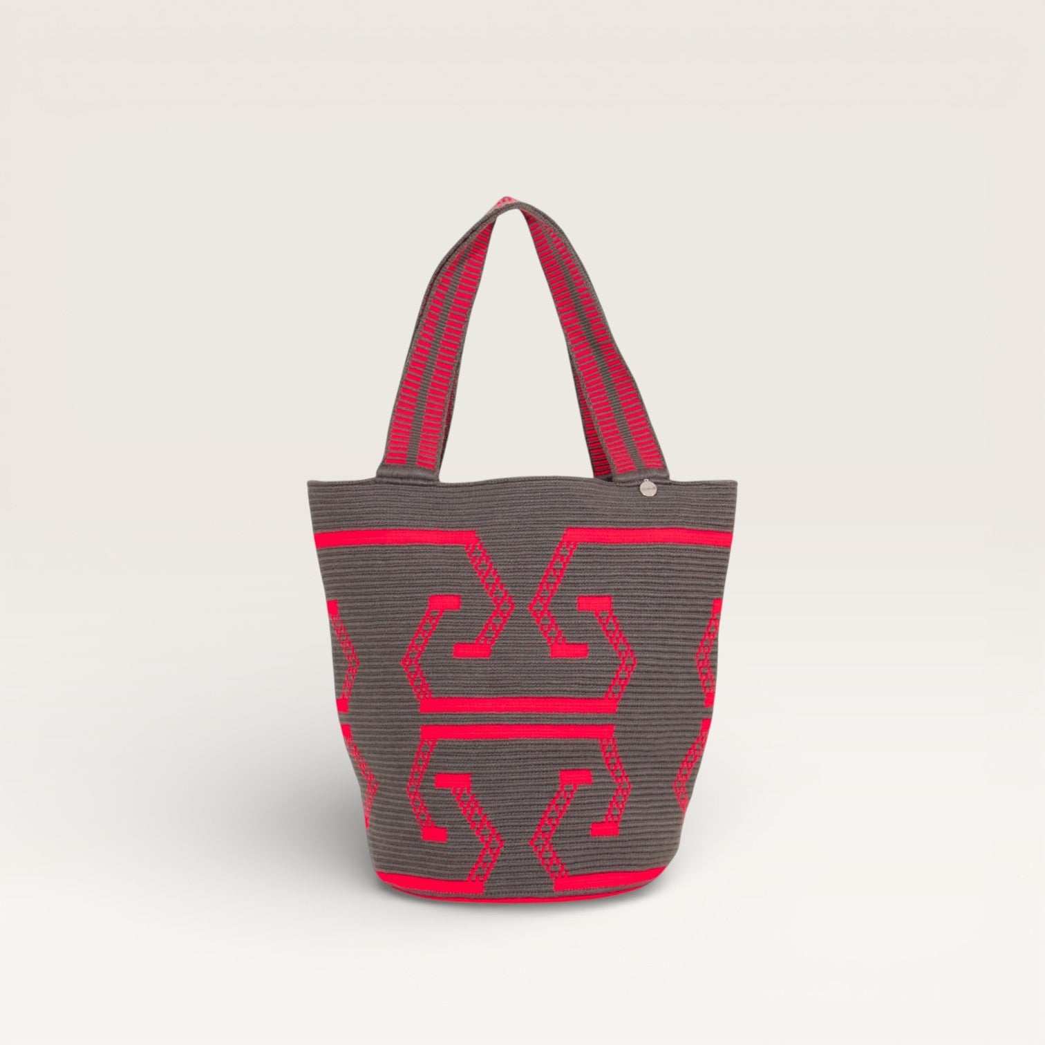 Geometric round tote L | Magenta