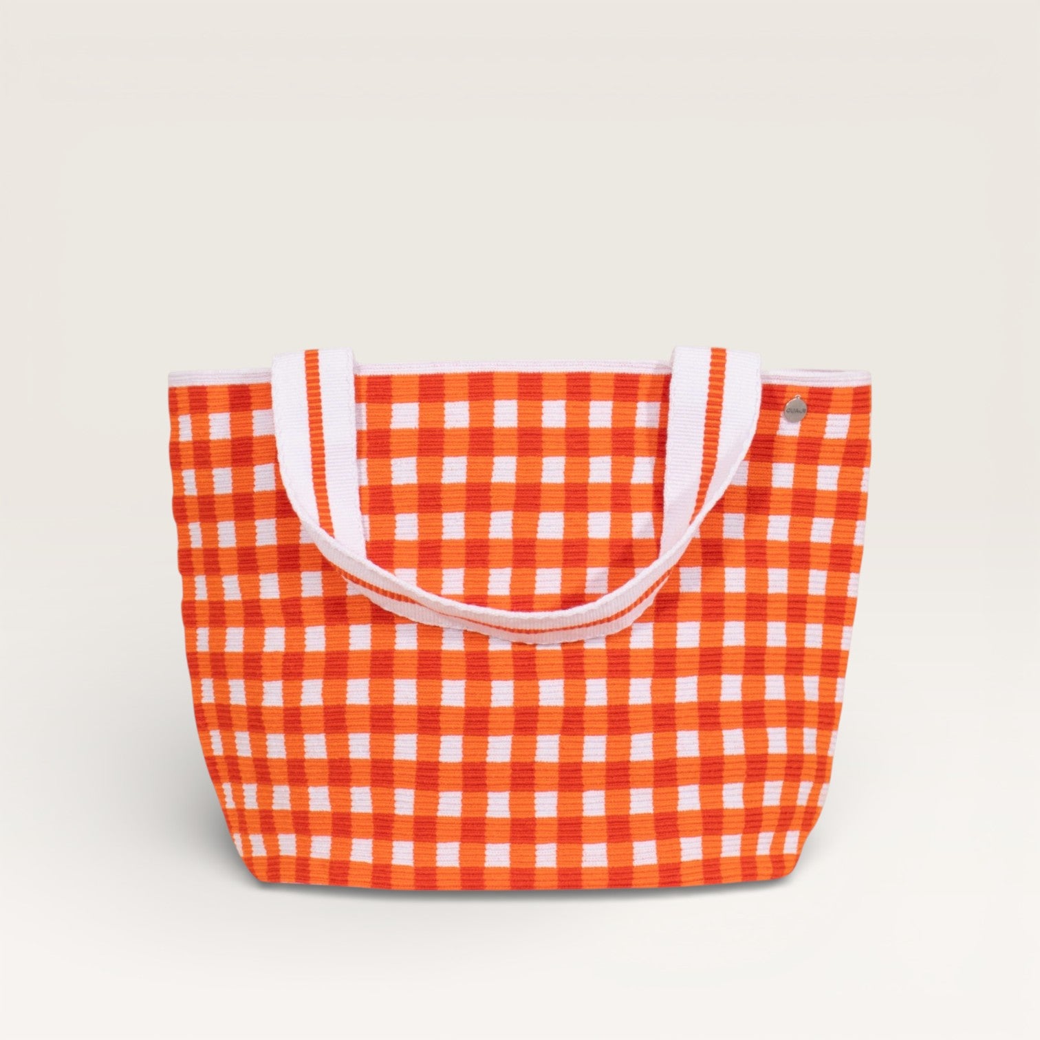 Gingham oval tote | Tangerine