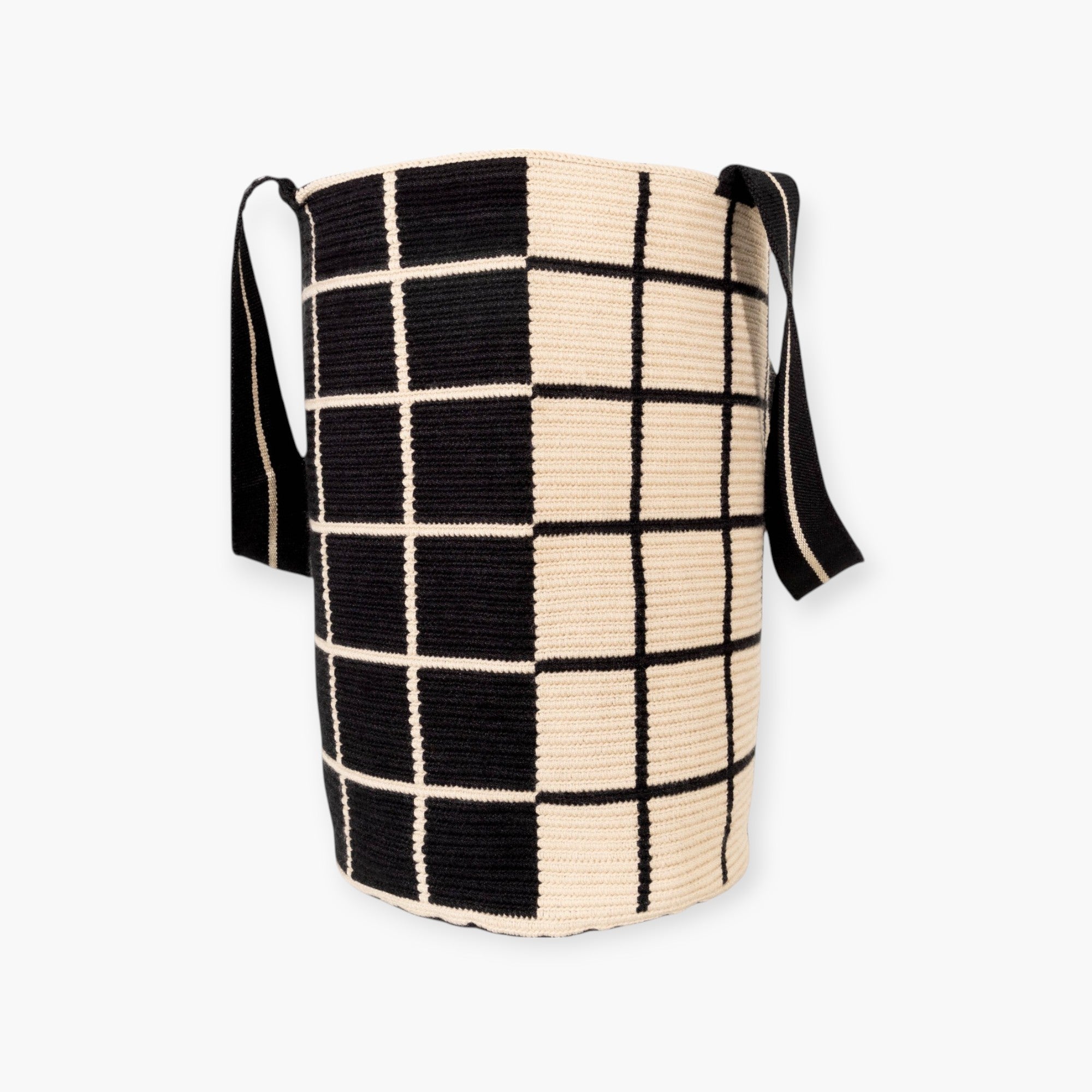 Check round tote L | Color block
