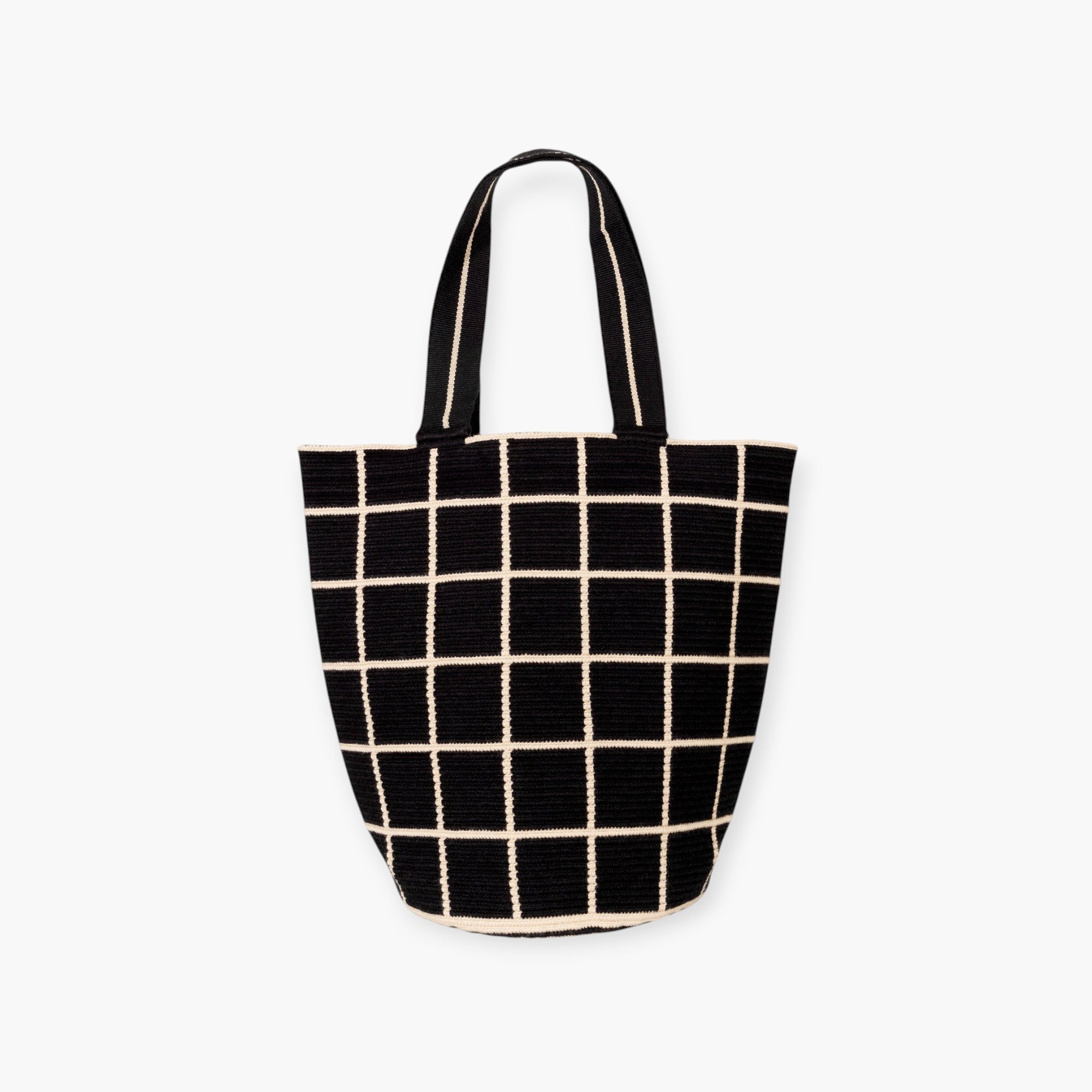 Check round tote L | Color block