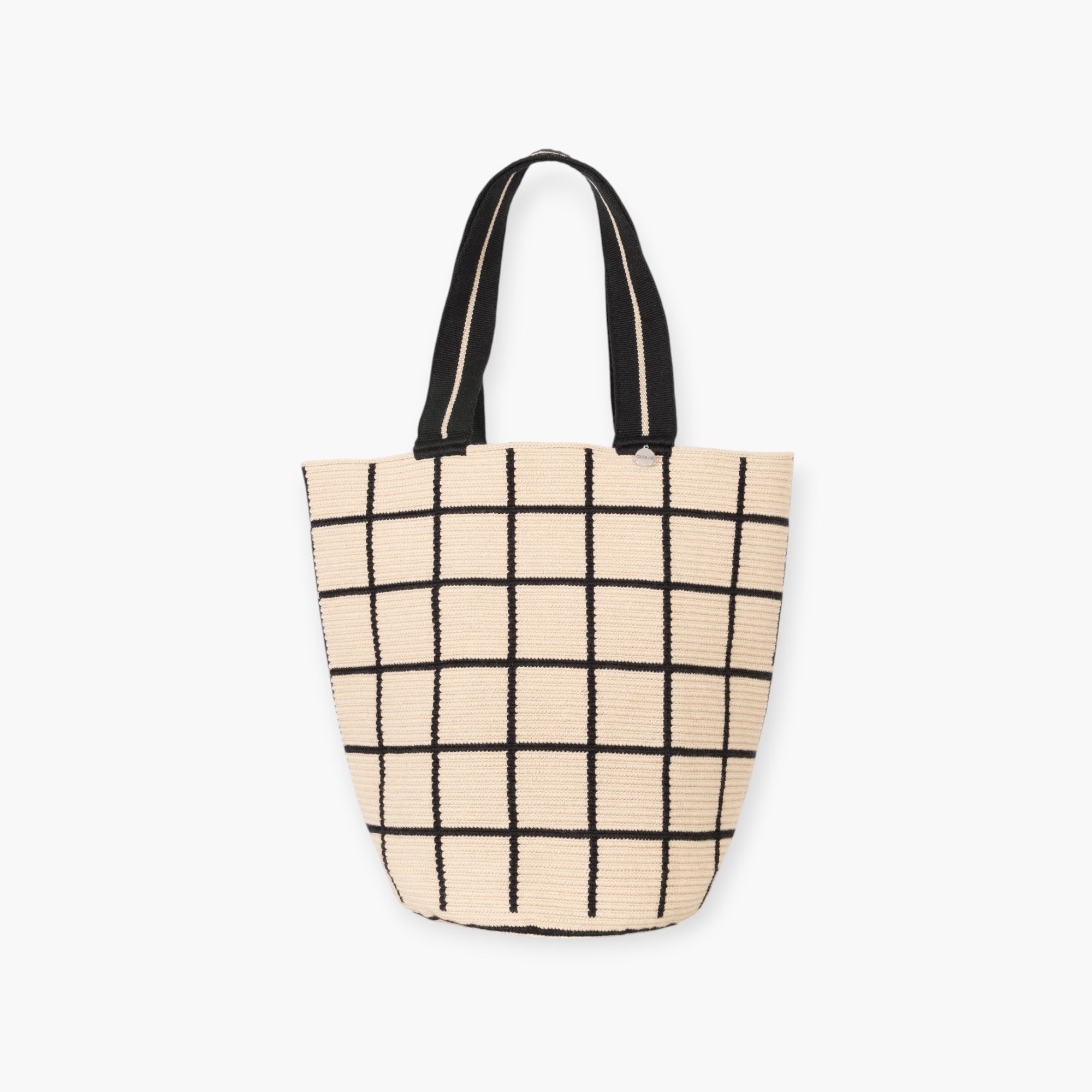 Check round tote L | Color block