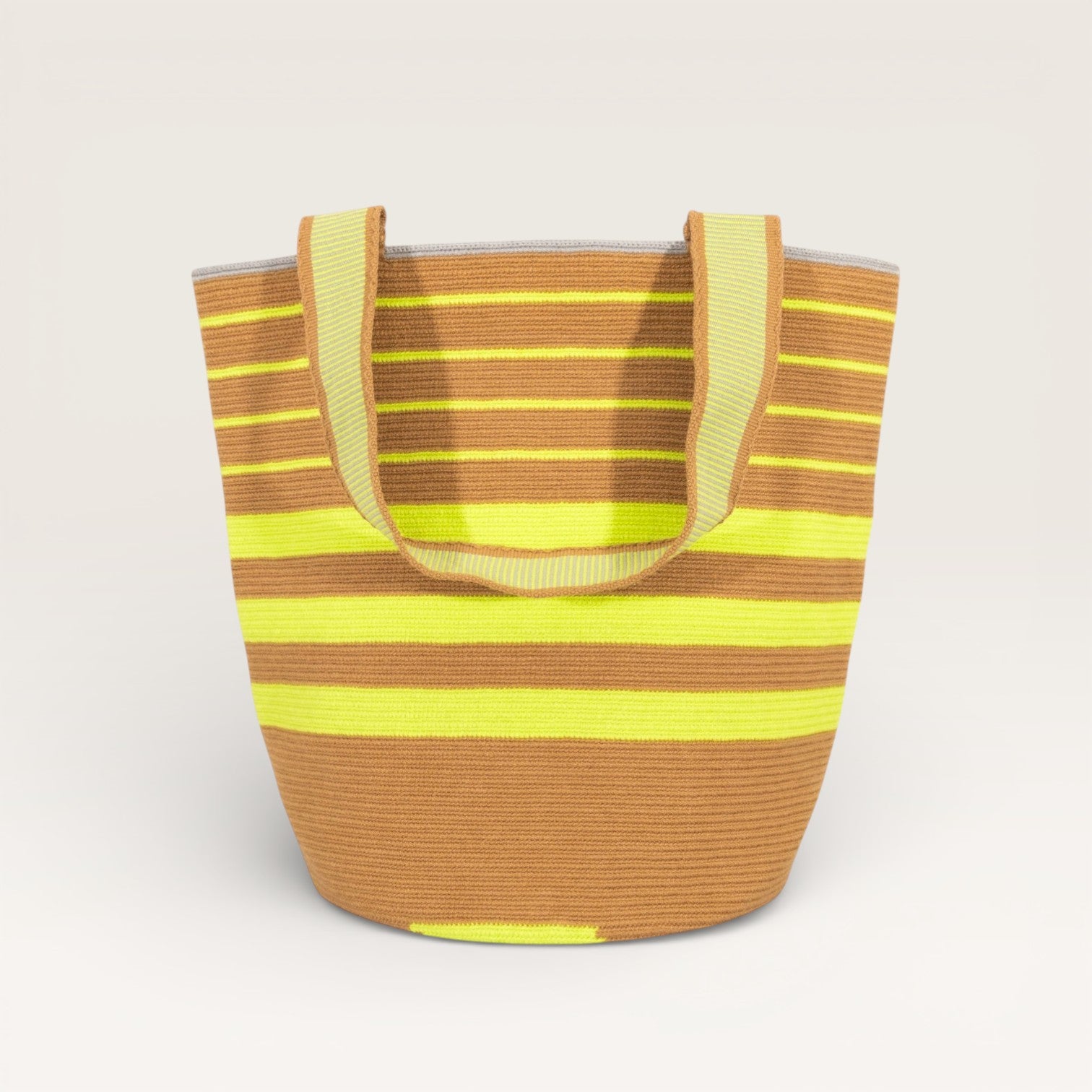 Striped round tote L | Chartreuse