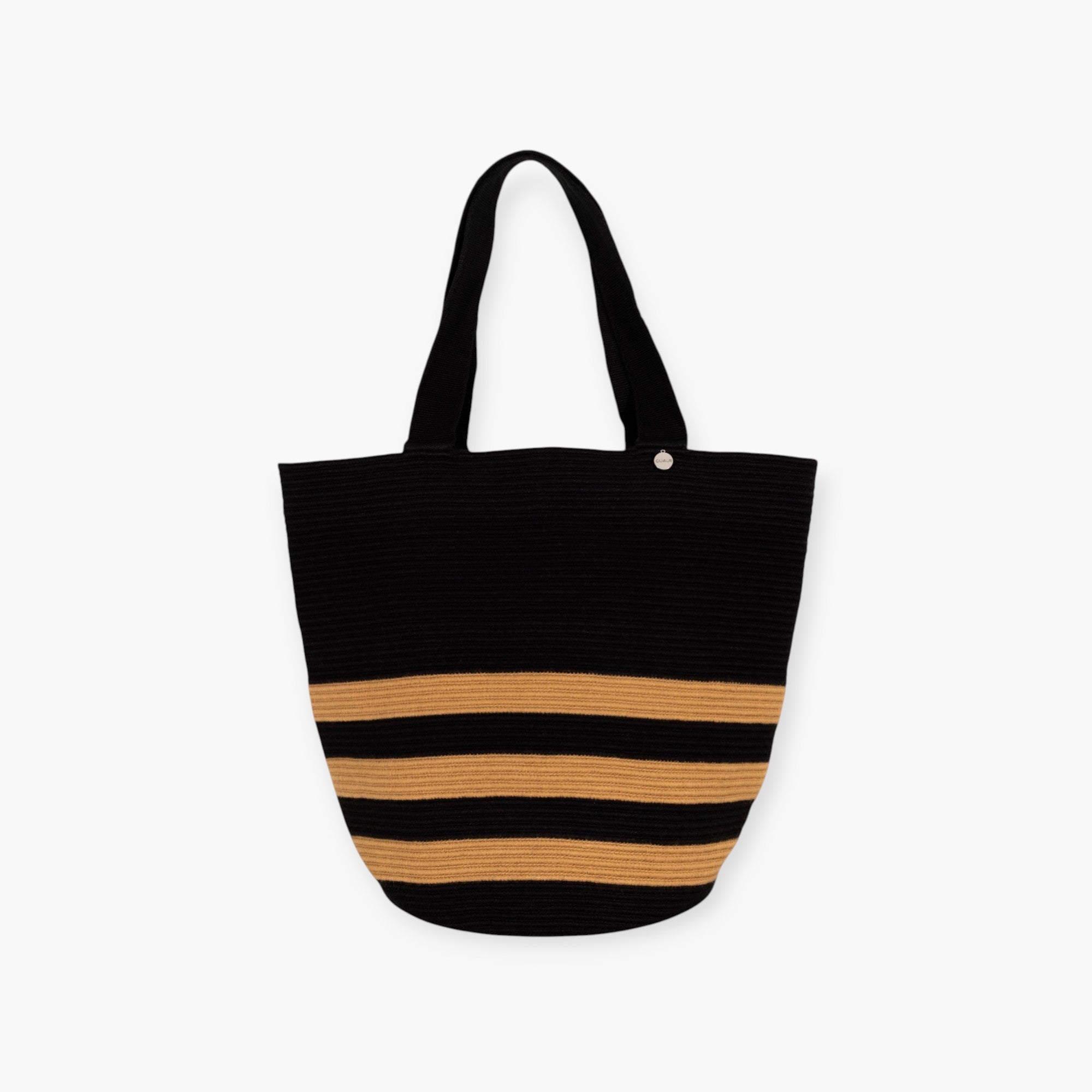 Striped round tote L | Black