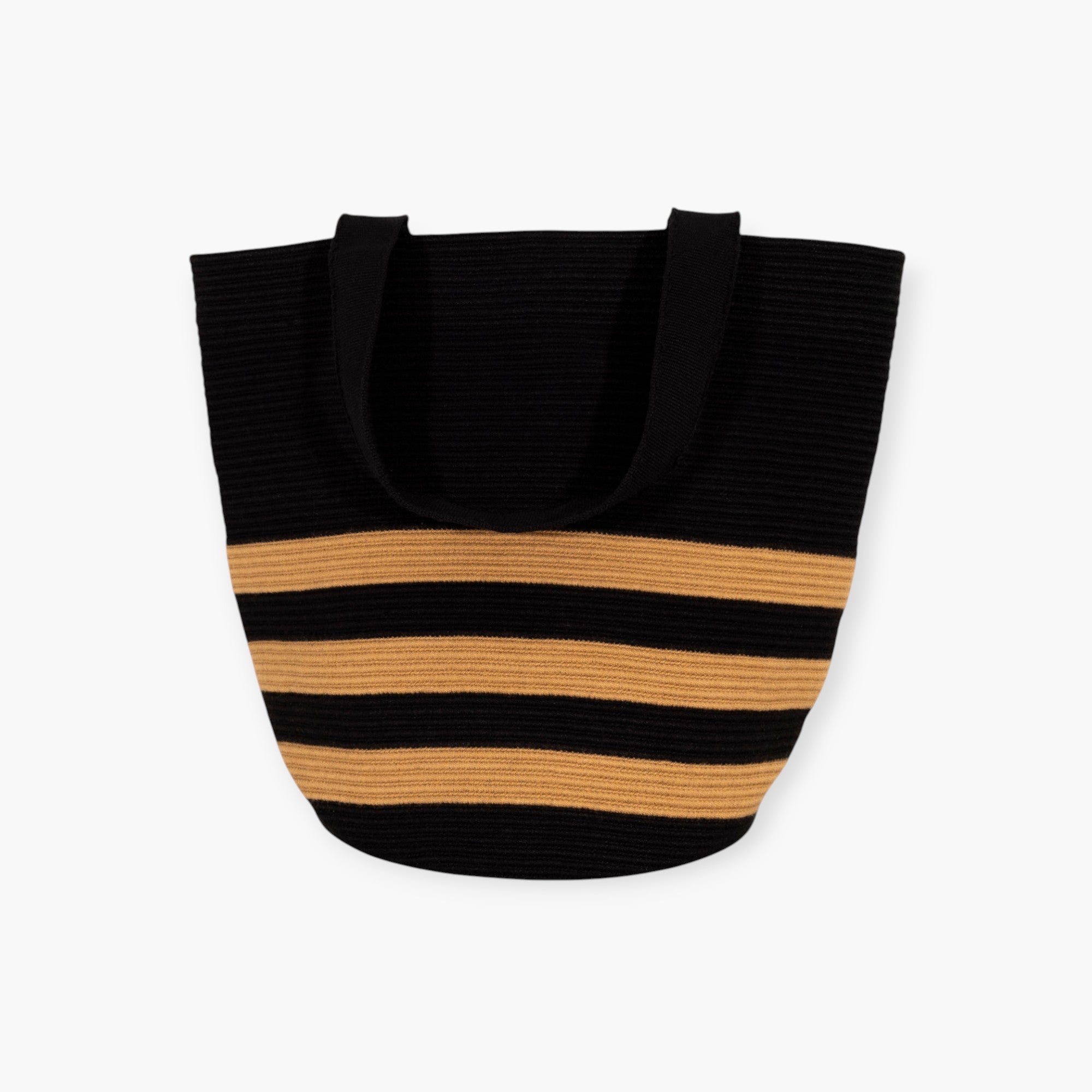 Striped round tote L | Black