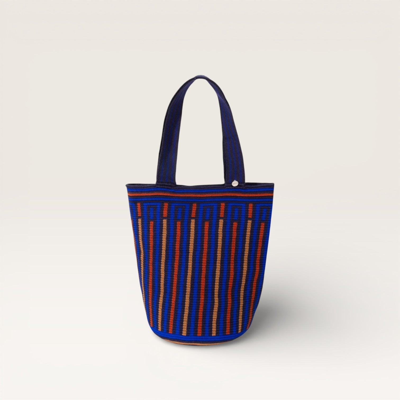 Striped round tote M | Navy