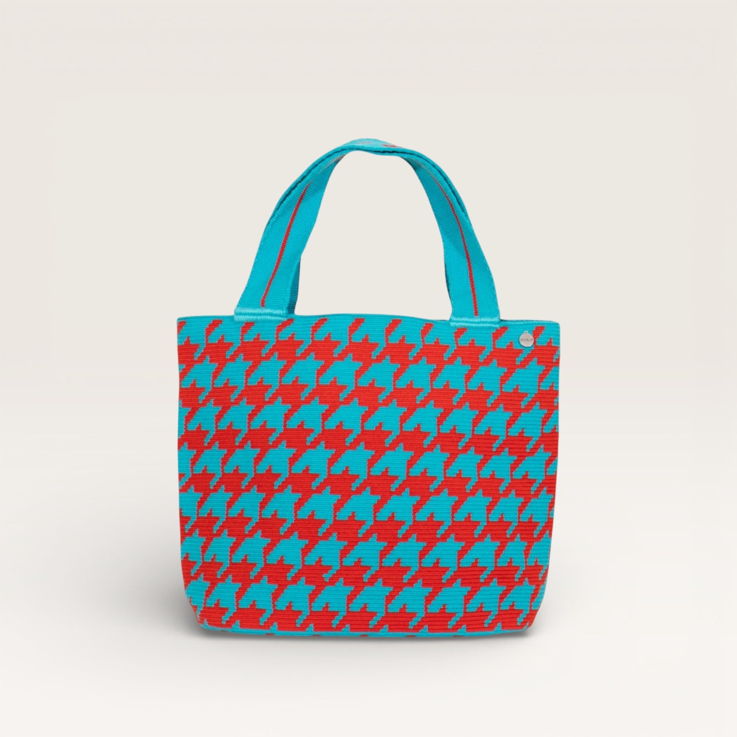 Houndstooth oval tote | Sky blue