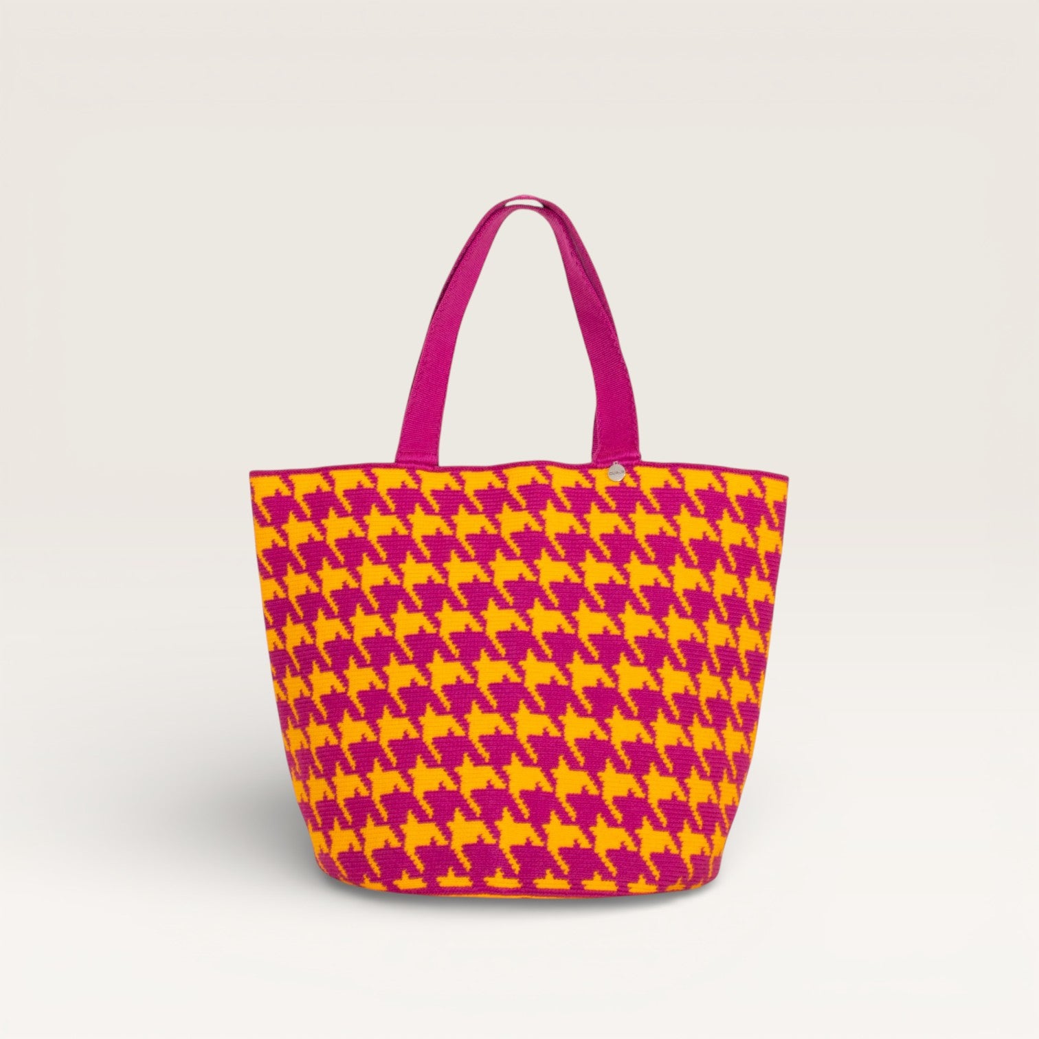 Houndstooth round tote bag | Aubergine