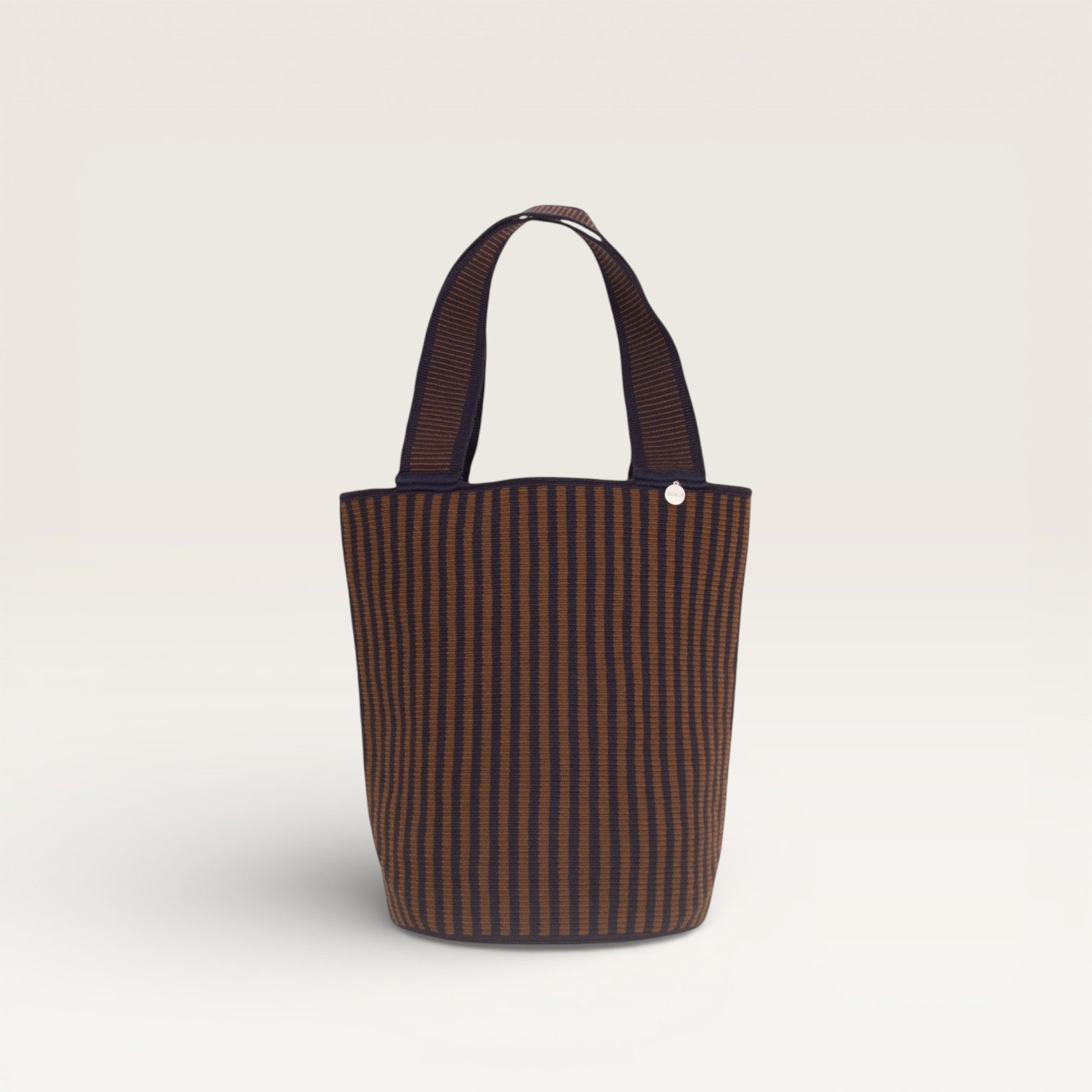 Striped round tote L | Mocha