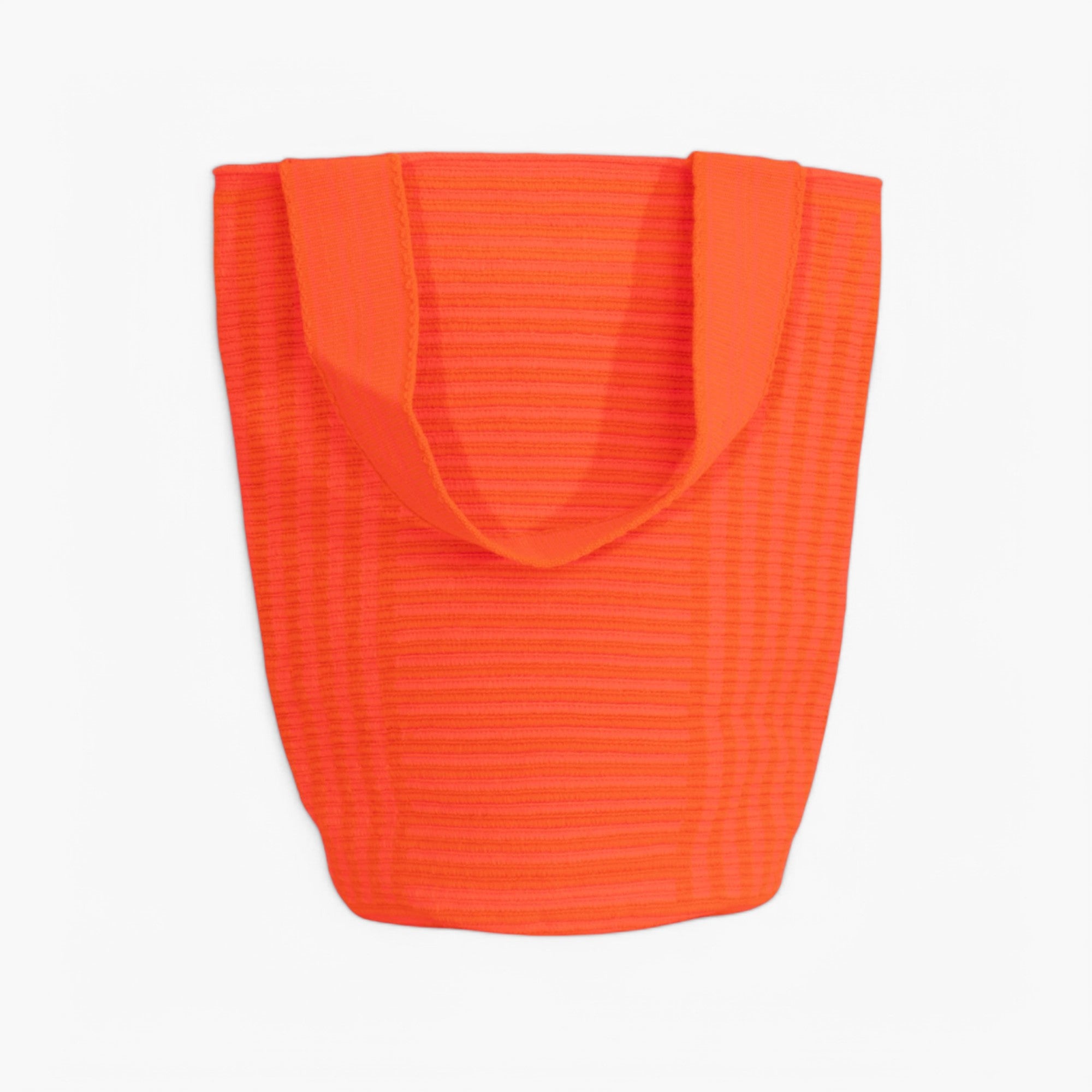 Striped round tote L | Neon orange