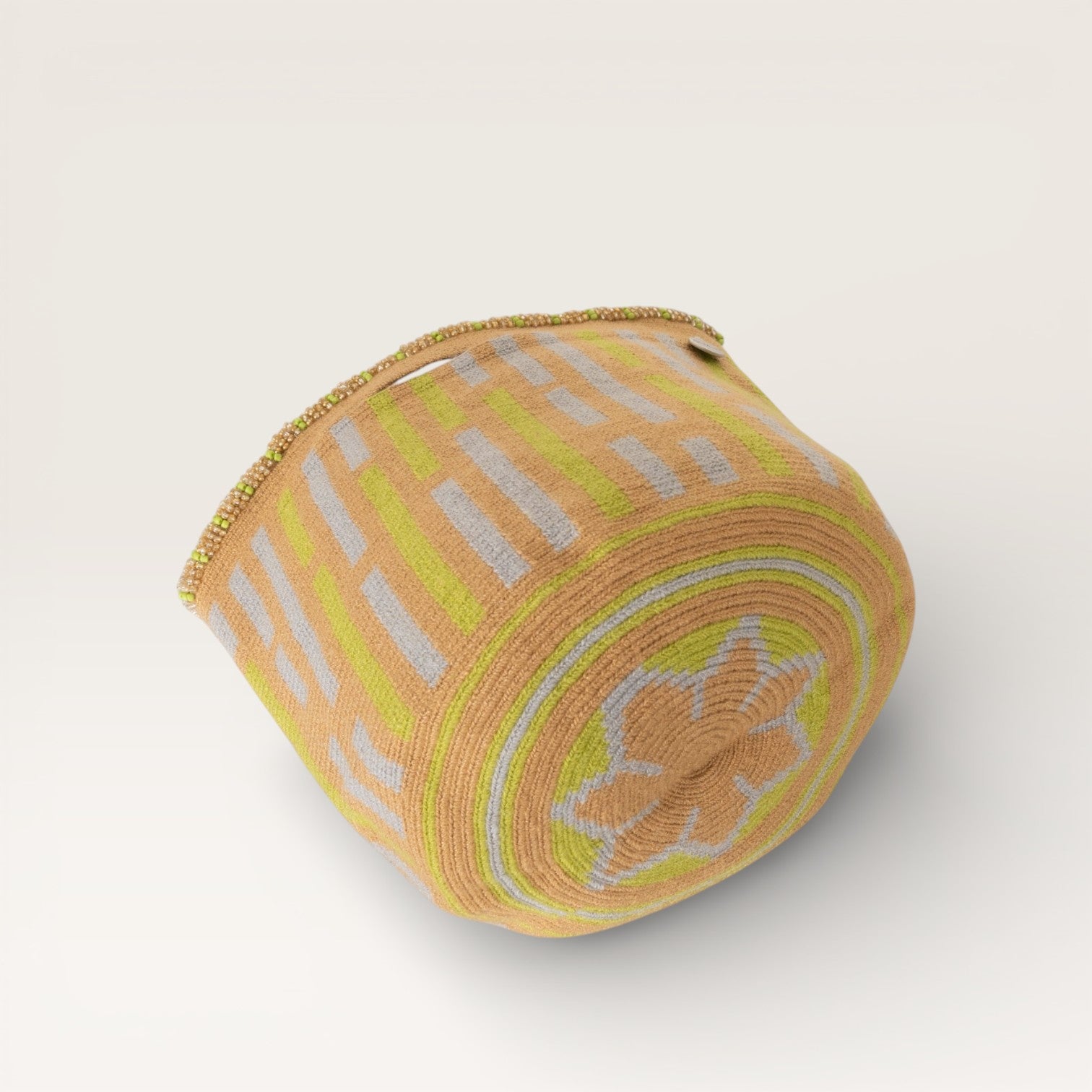 Striped top-handle bag | Caramel