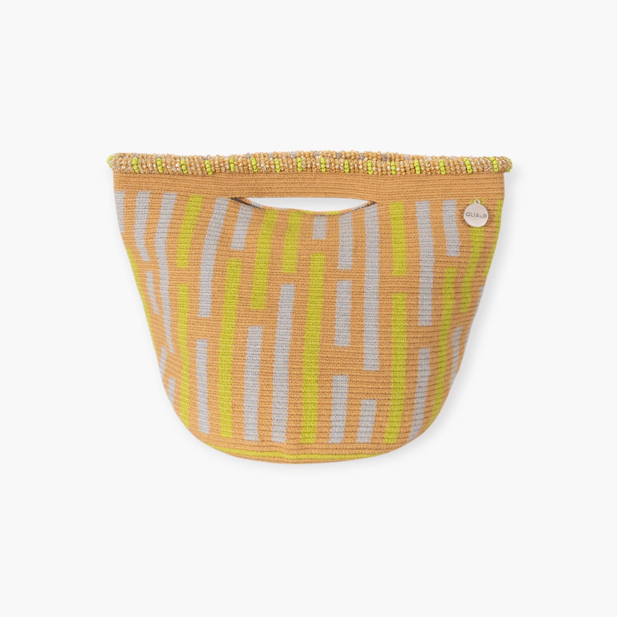 Striped top-handle bag | Caramel