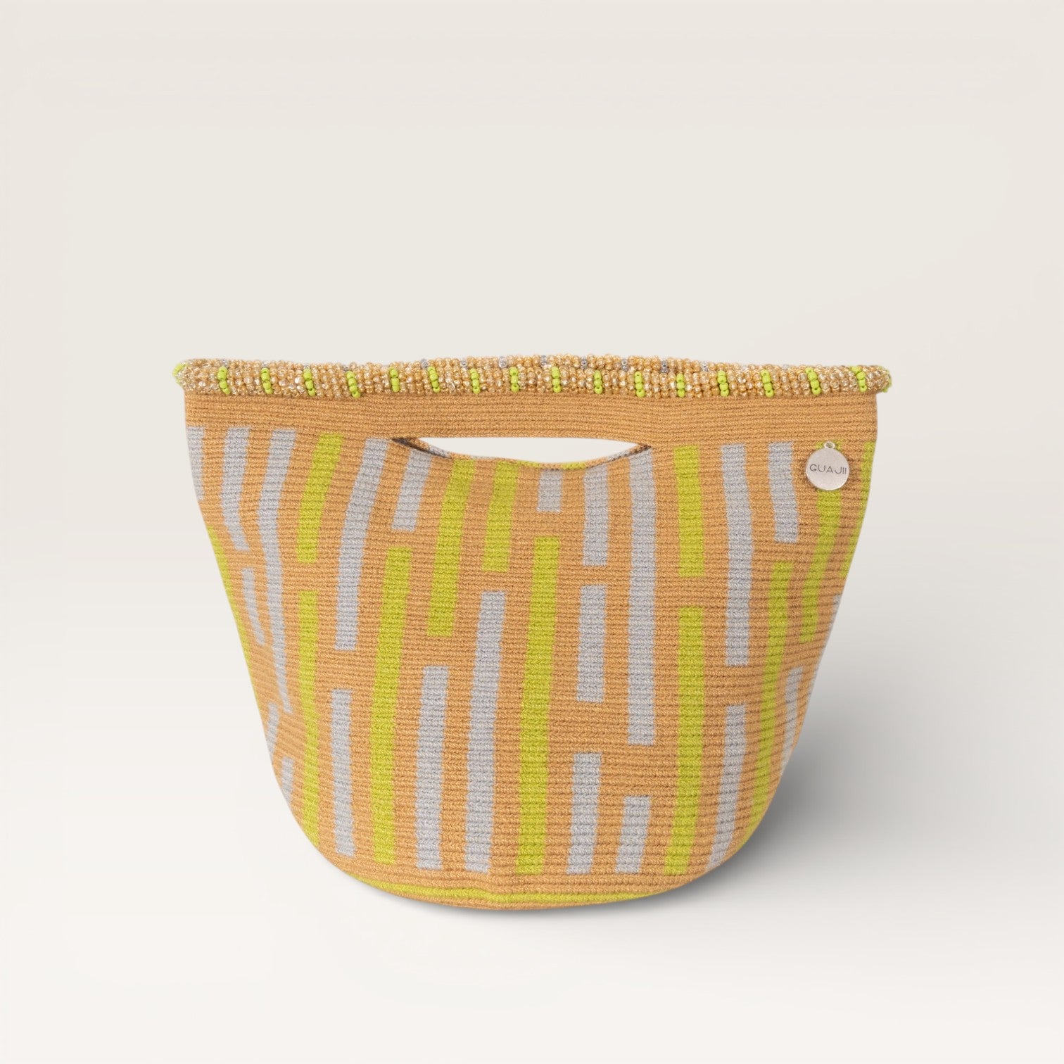 Striped top-handle bag | Caramel