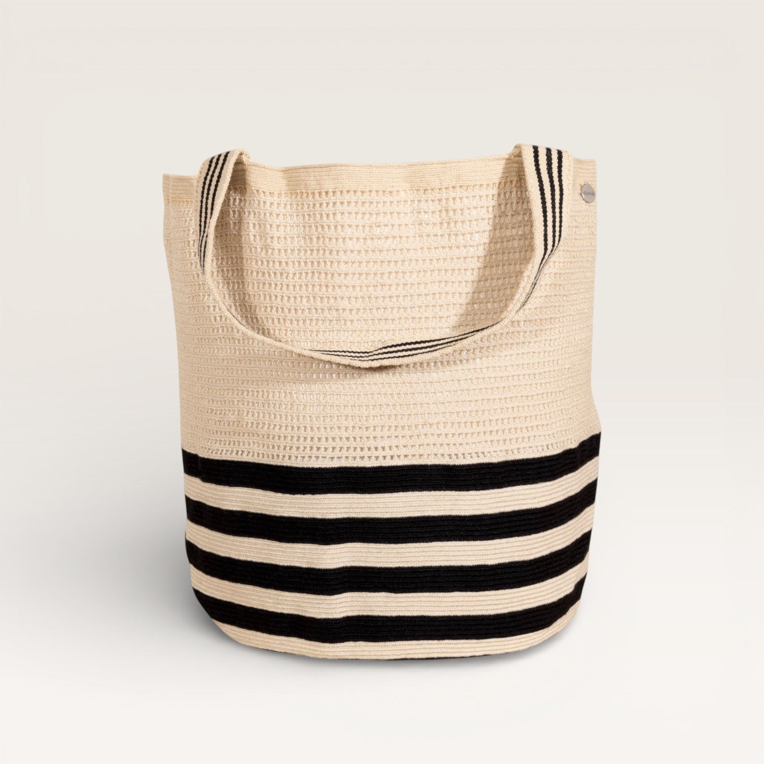 Striped net round tote bag | Black