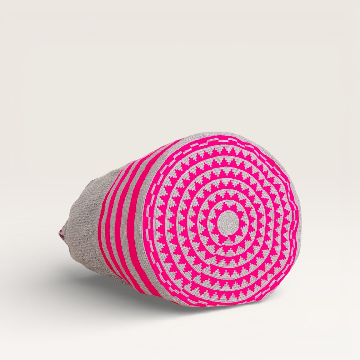 Striped net round tote bag | Magenta