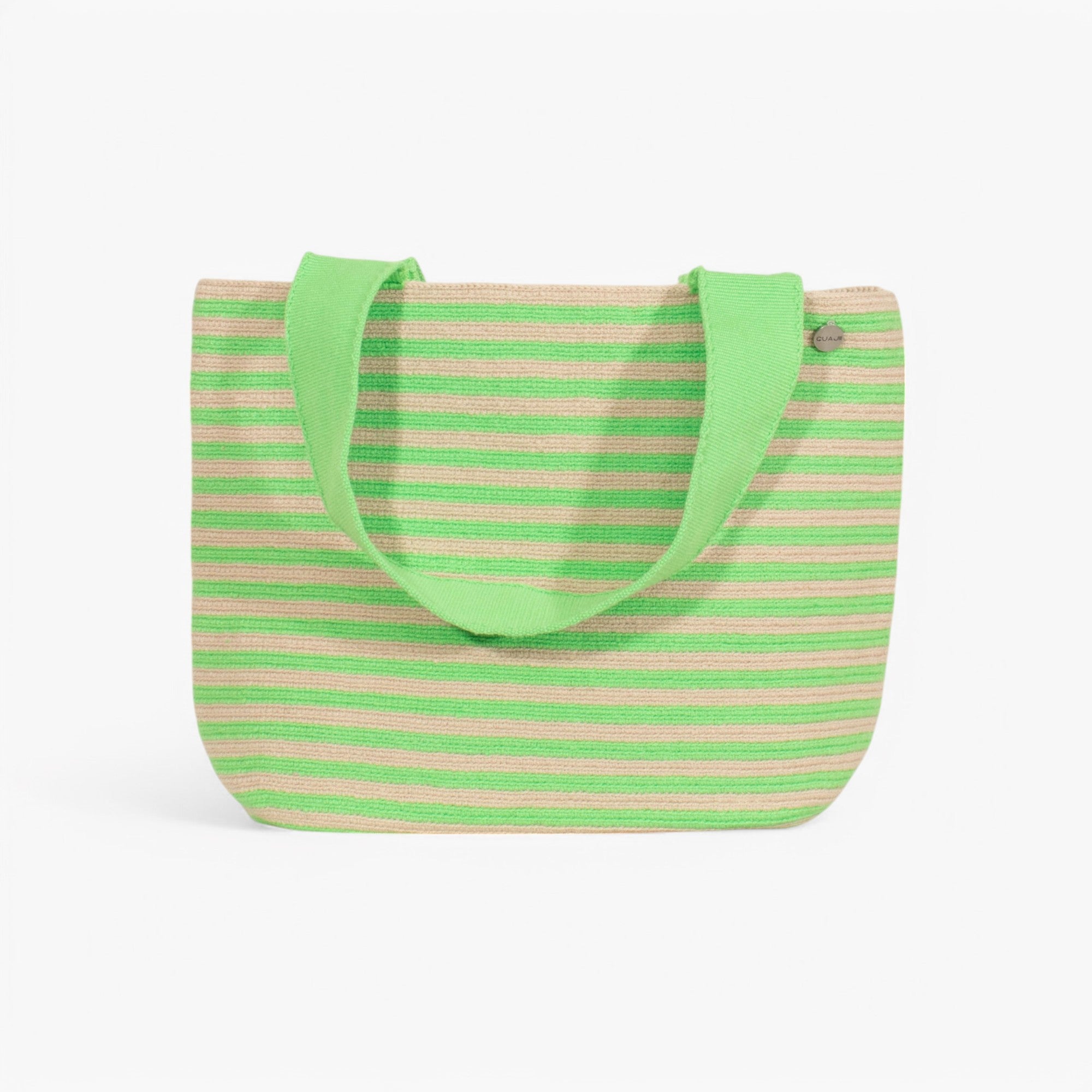 Bolso de mano ovalado a rayas | Verde neón